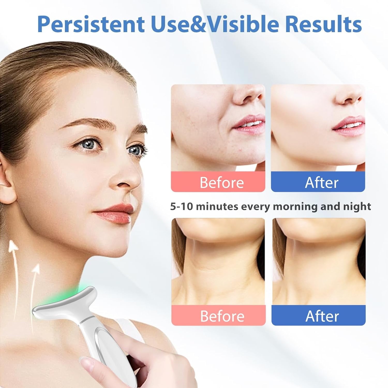 and Neck Massager Skin Lifting & Firming,Light Therapy for Face with Vibration, Thermal, Cooling - at Home Skin Care ... - Image 2