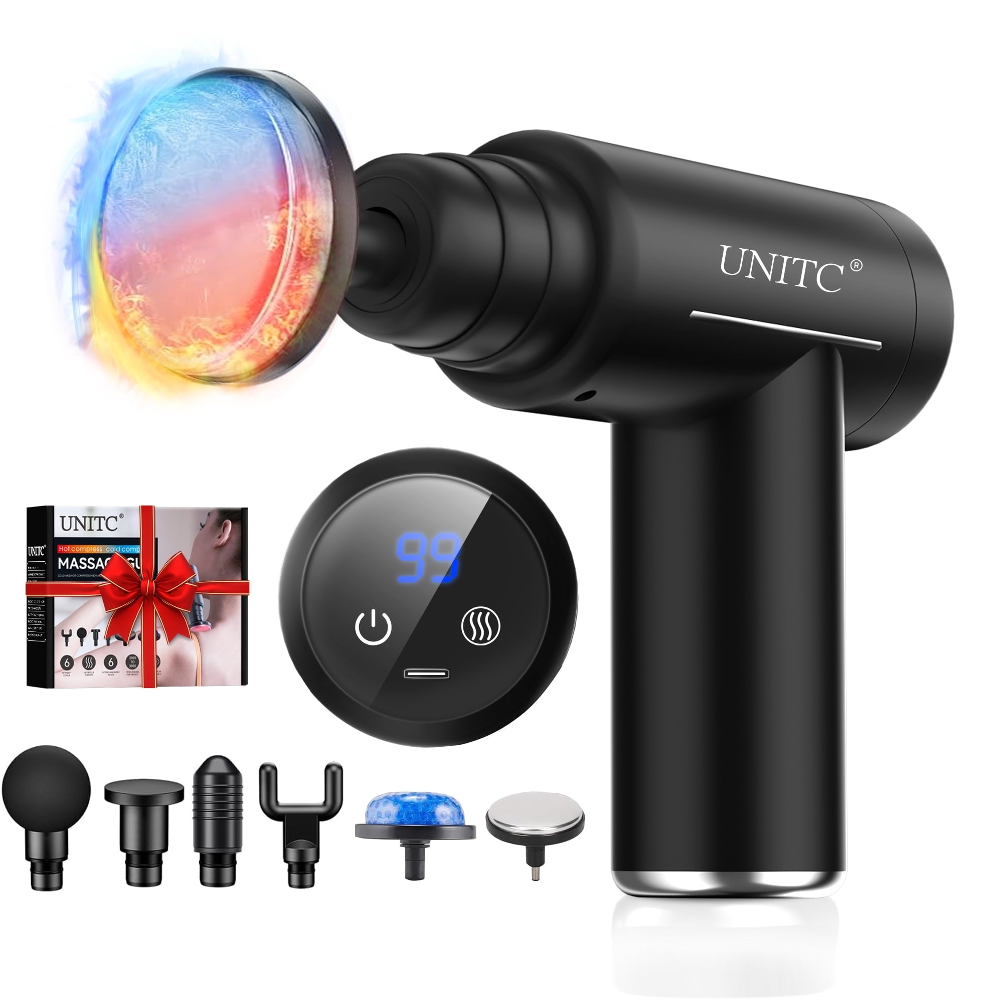 Mini Massage Gun with Heat and Cold, Deep Tissue Messager with 6 Heads, Gifts - Image 5