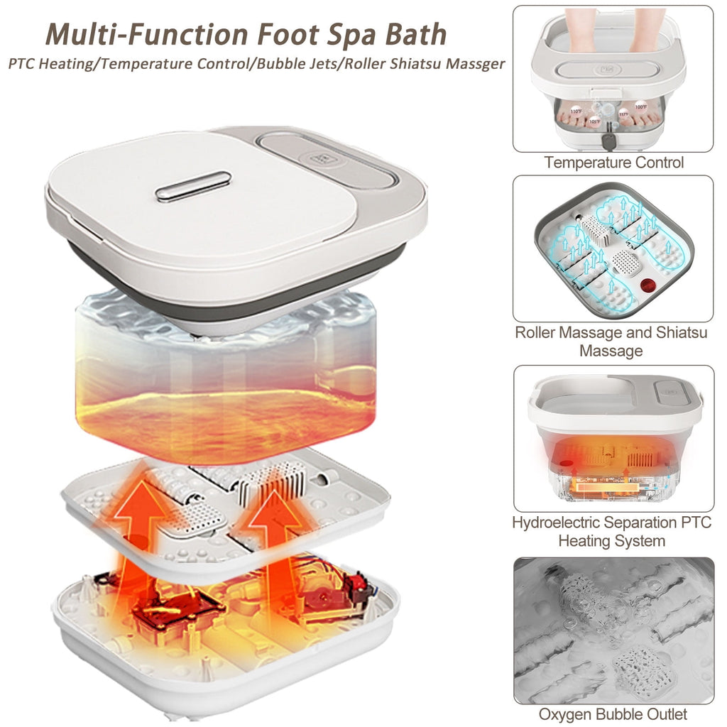 Bath with Heat and Temperature Control, Massager Roller, Bubble, Remote Control, Pedicure Kit, Red Light, Heating Bath - Image 2