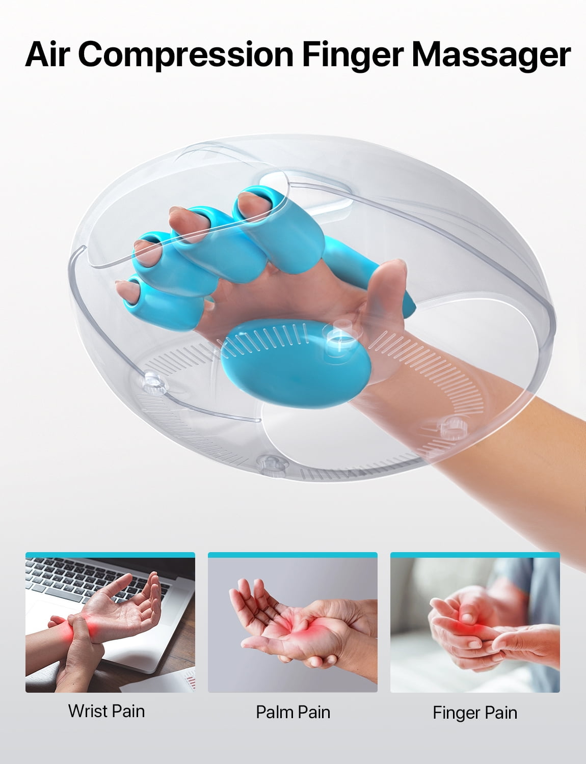 Massager with Heat, Rechargeable Finger Massager, 3 Compression Levels, Ideal Gift for Loved Ones, White - Image 2