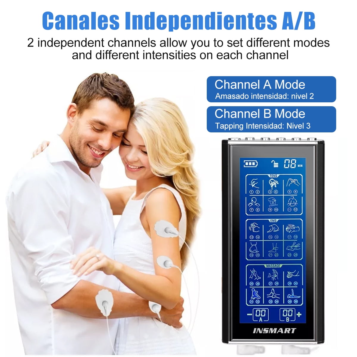 3-in-1 Unit Rechargeable Muscle Stimulator Dual Channel with 10 Reusable Electrode Pads 36 Modes for Back Neck Pain M... - Image 2