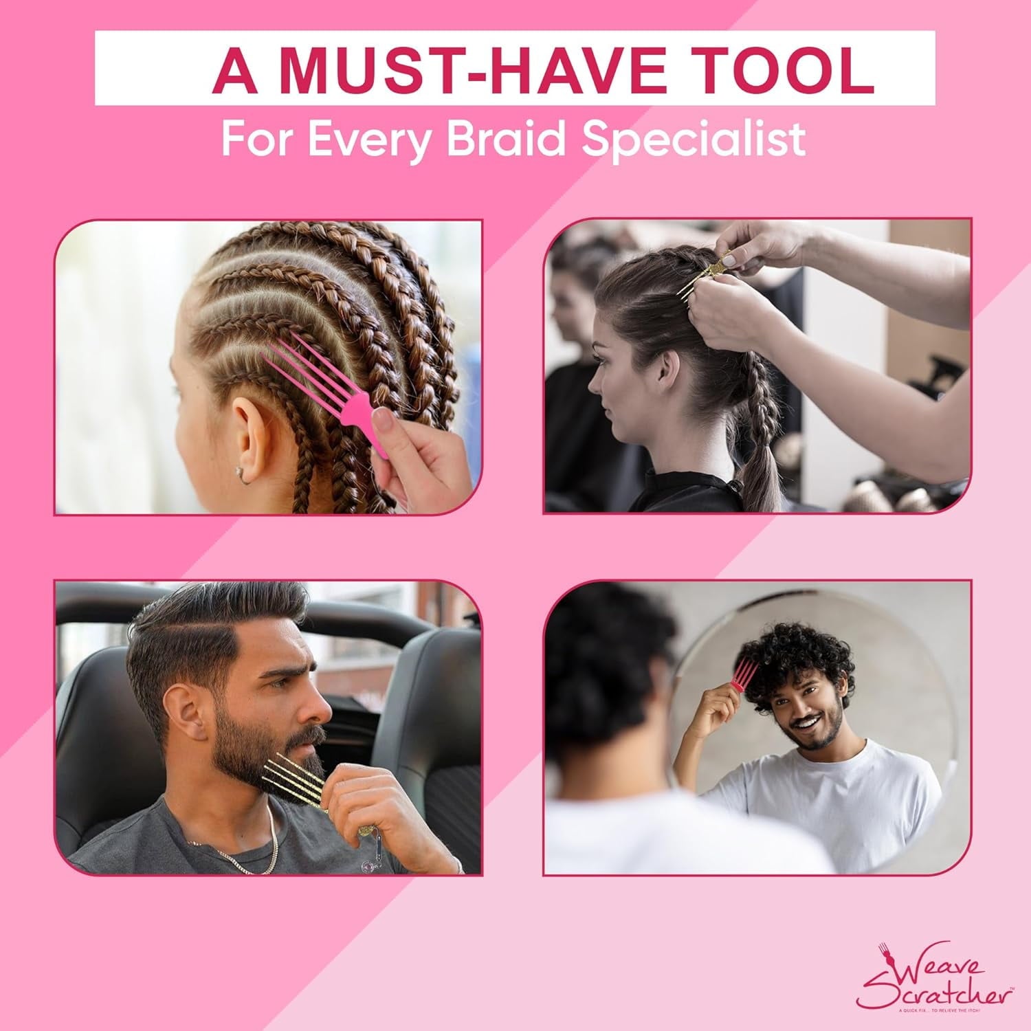 & Head Scratcher for Weaves, Braids & Wigs – Head Massage Tool for Instant Itch Relief – Pink - Image 3