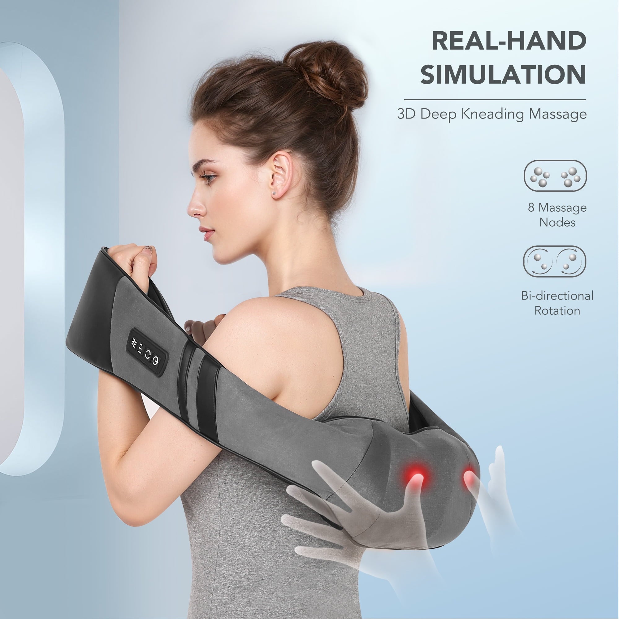 and Shoulder Massager with Heat, 3D Deep Tissue Kneading Rechargeable Massager for Home Office Gray - Image 3