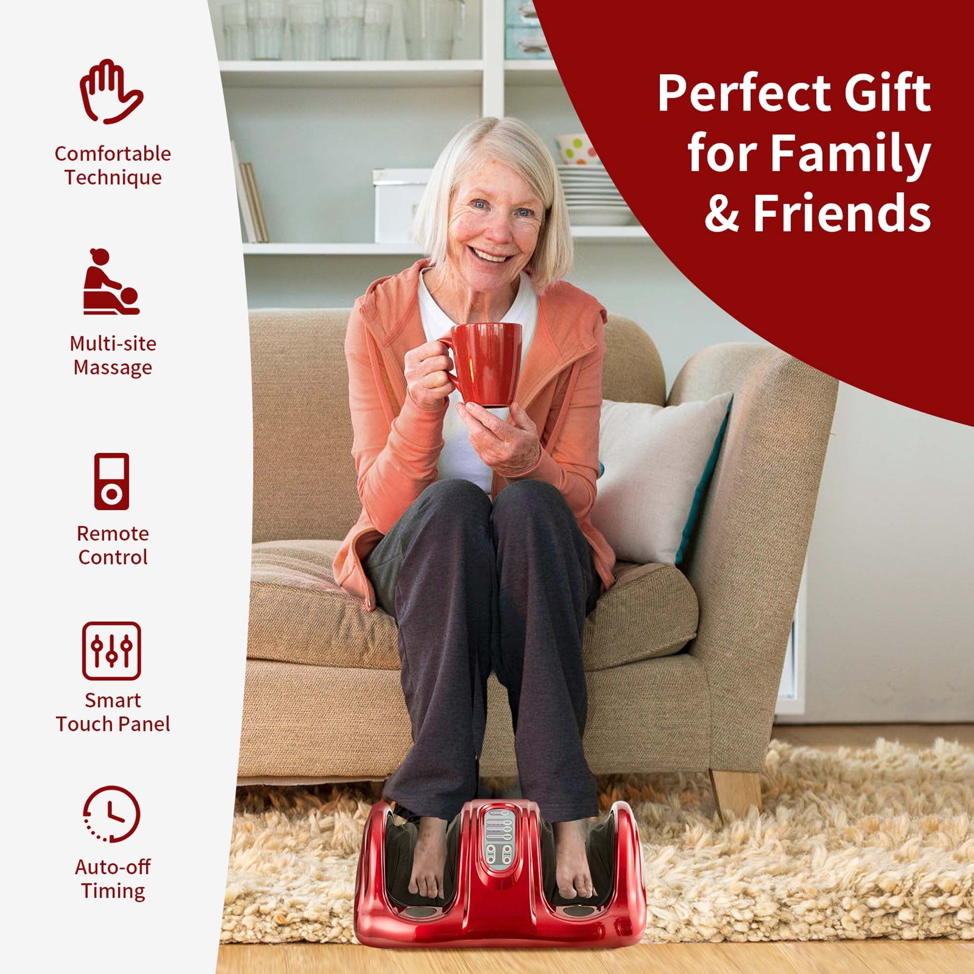 Massager Kneading and Rolling Leg Calf Ankle with Remote Red - Image 4