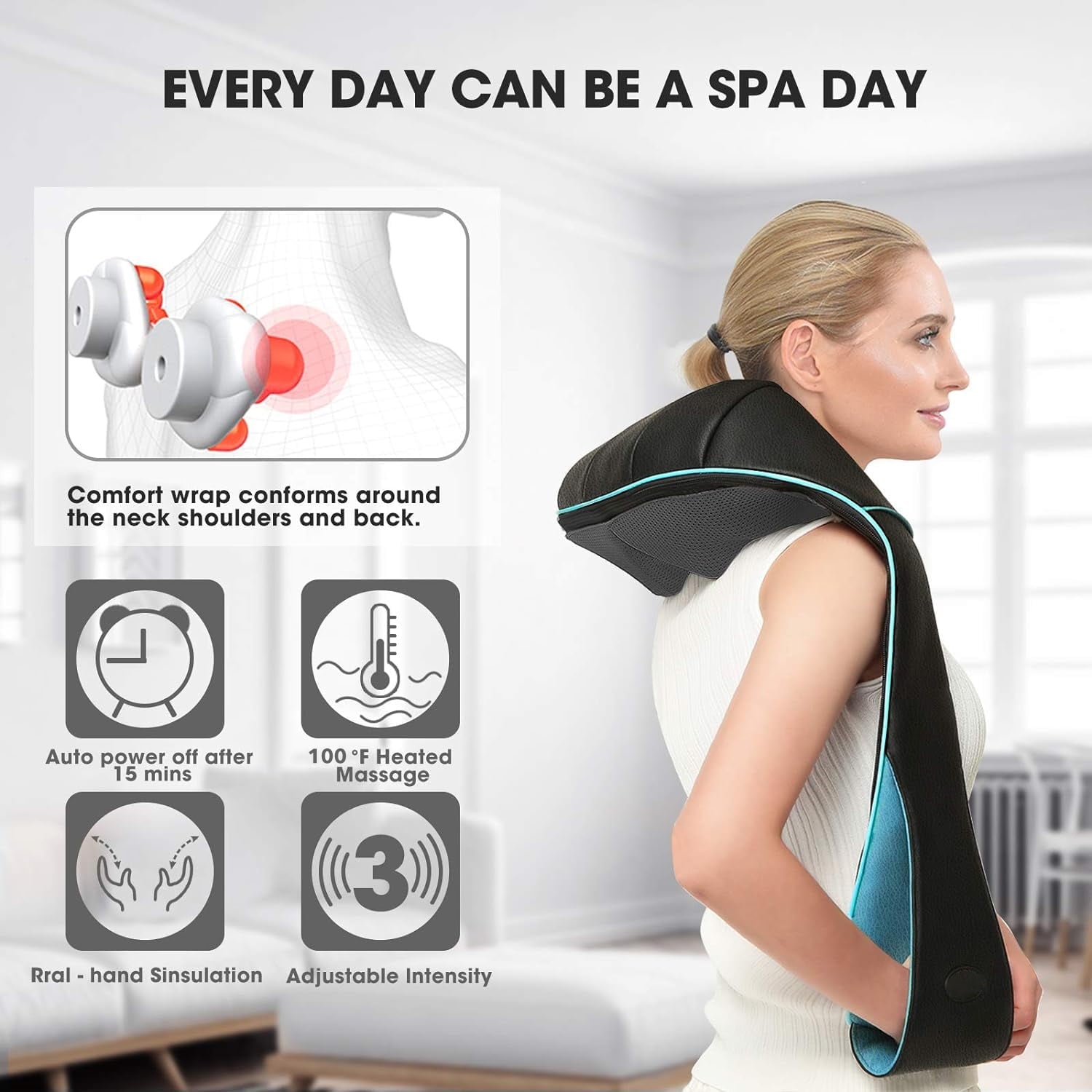 & Back with Soothing Heat,Three Gears, Electric Deep Tissue 3D Kneading for Shoulder, Leg, Full Body Muscle Pain Reli... - Image 4