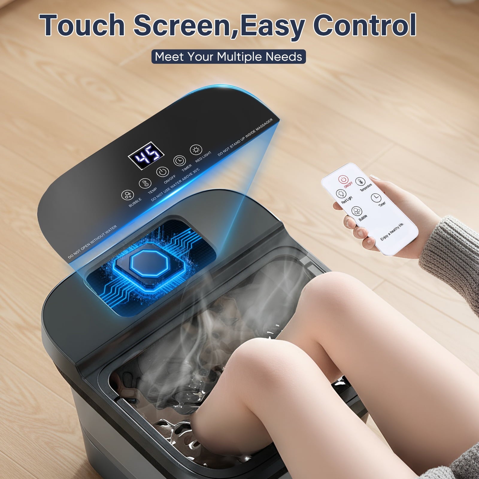 Spa Massager with Heat & Massage Rollers,Temp Control,Bubble,Touch Screen,Remote Control - Image 2