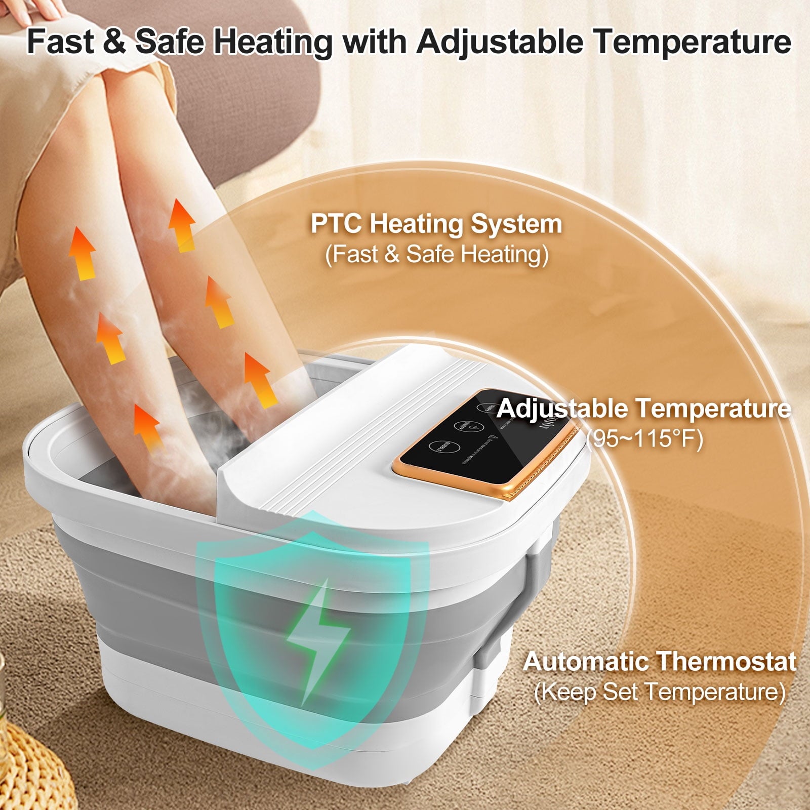 Bath with Heat, Temperature Control, Massage Rollers, Bubble & Pedicure Kit, Portable Massage for Relaxation - Image 3