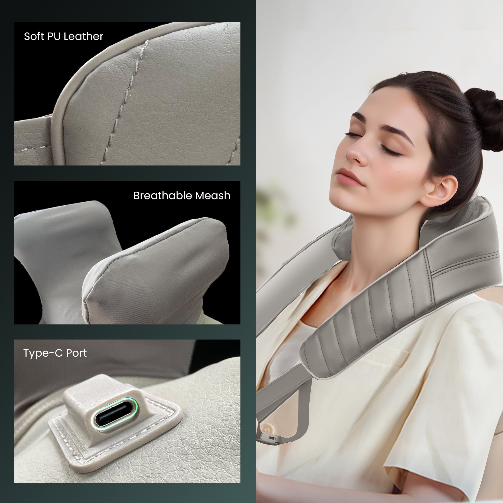 Neck Back Massager with Heat for Pain Relief Deep Tissue, Gray, Gifts - Image 2