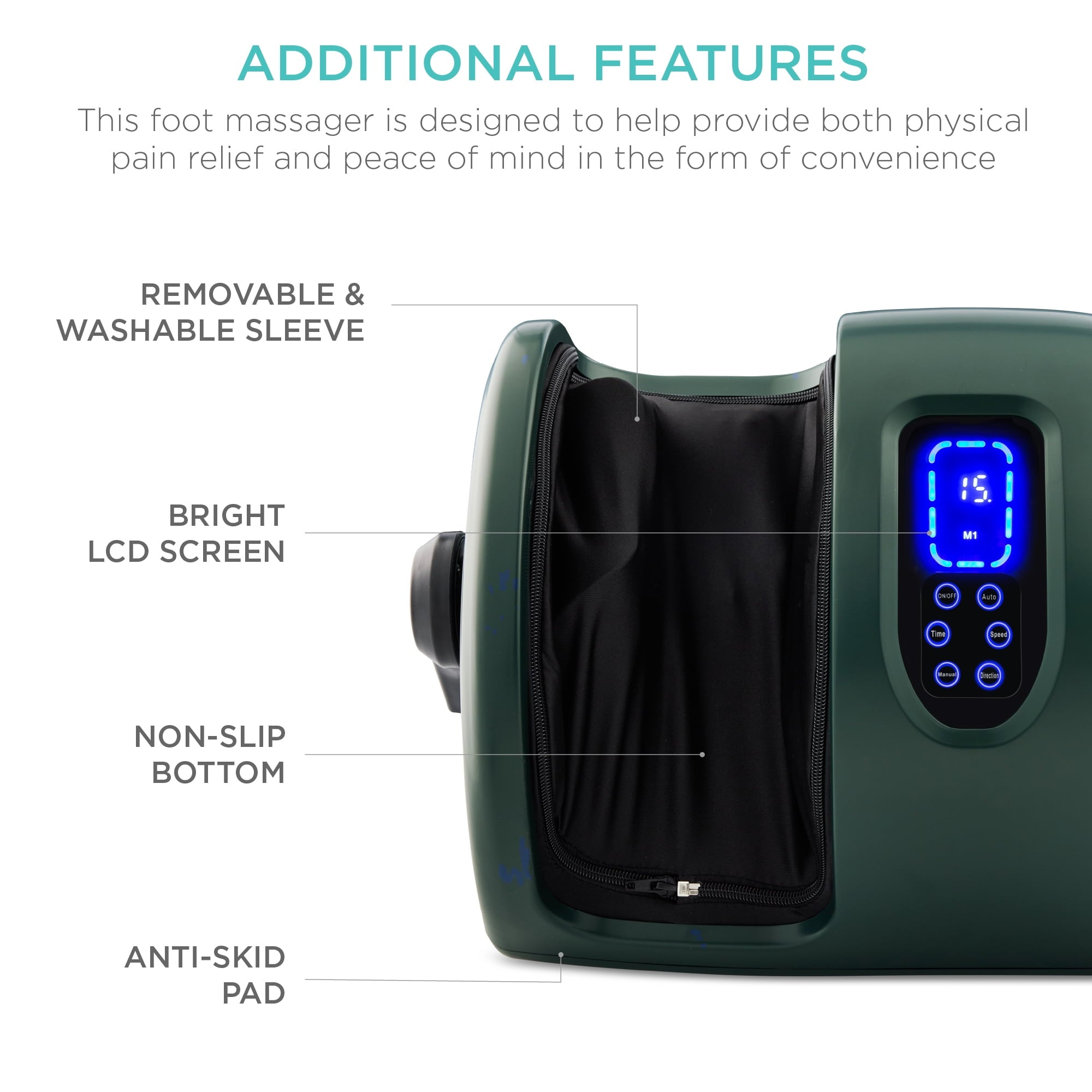 Foot Massager Machine, Therapeutic Reflexology Massager w/ High-Intensity Rollers - Dark Green - Image 6