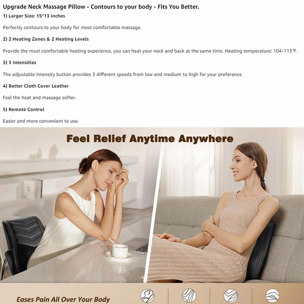 & Massager with Heat — 3D Deep-Kneading Shiatsu Pillow, Black — Home Use & Gift for Mom & Dad - Image 4