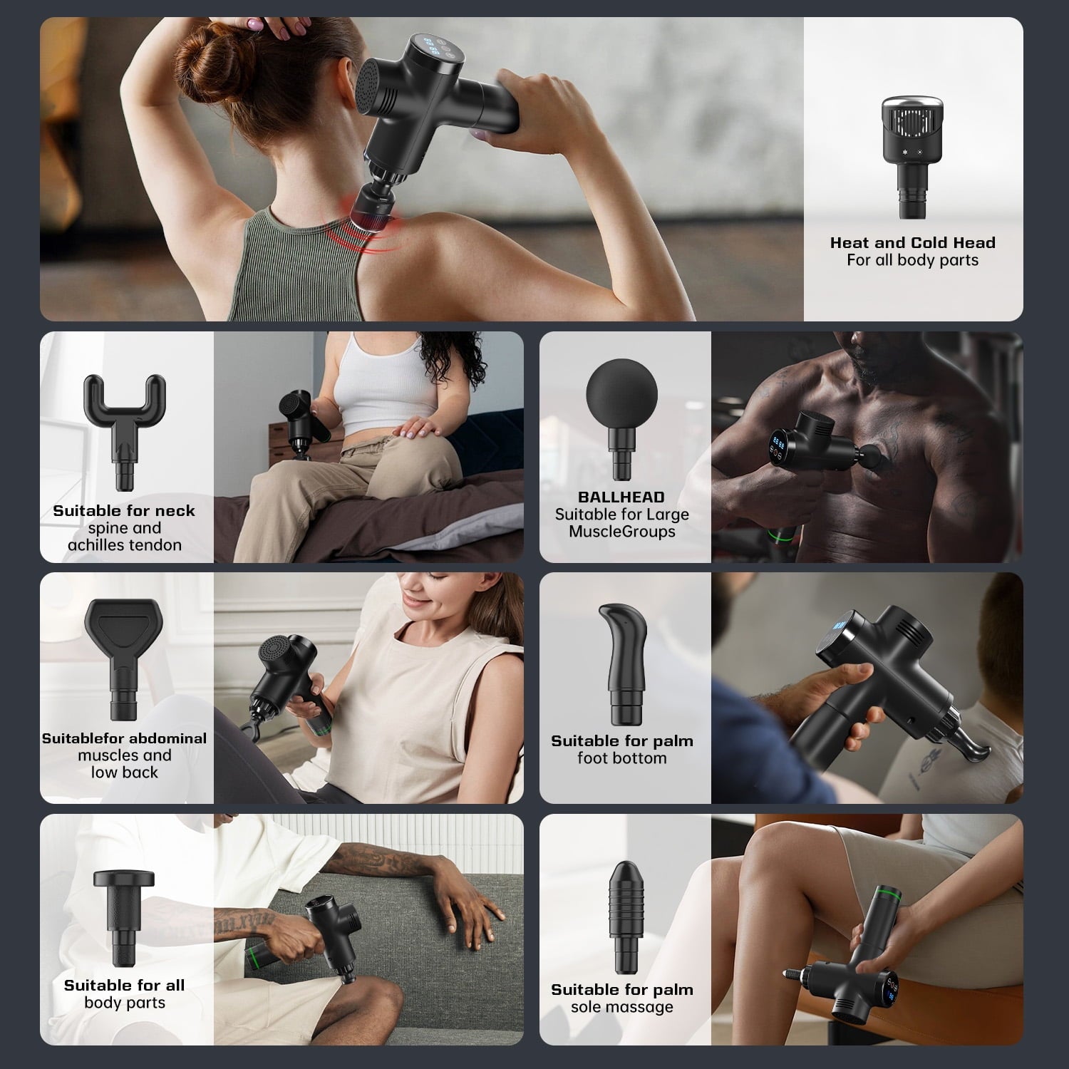 Heat and Cool Muscle r for Back Pain Relief, Hot Cold Percussion r, Muscle r for Athletes, Quiet Travel r with 7 Repl... - Image 6