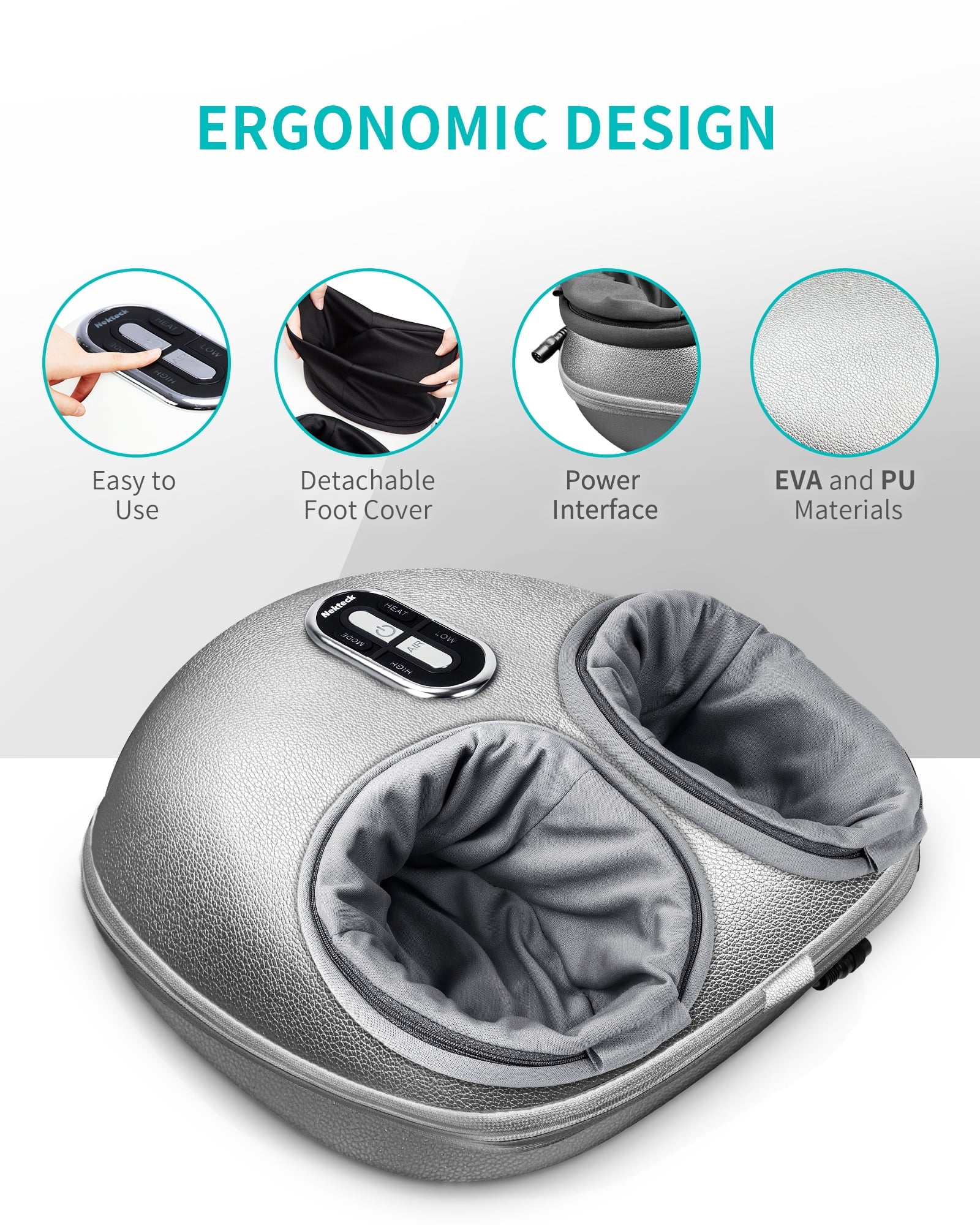 Massager Machine with Soothing Heat, Deep Kneading Therapy (Sliver) - Image 2