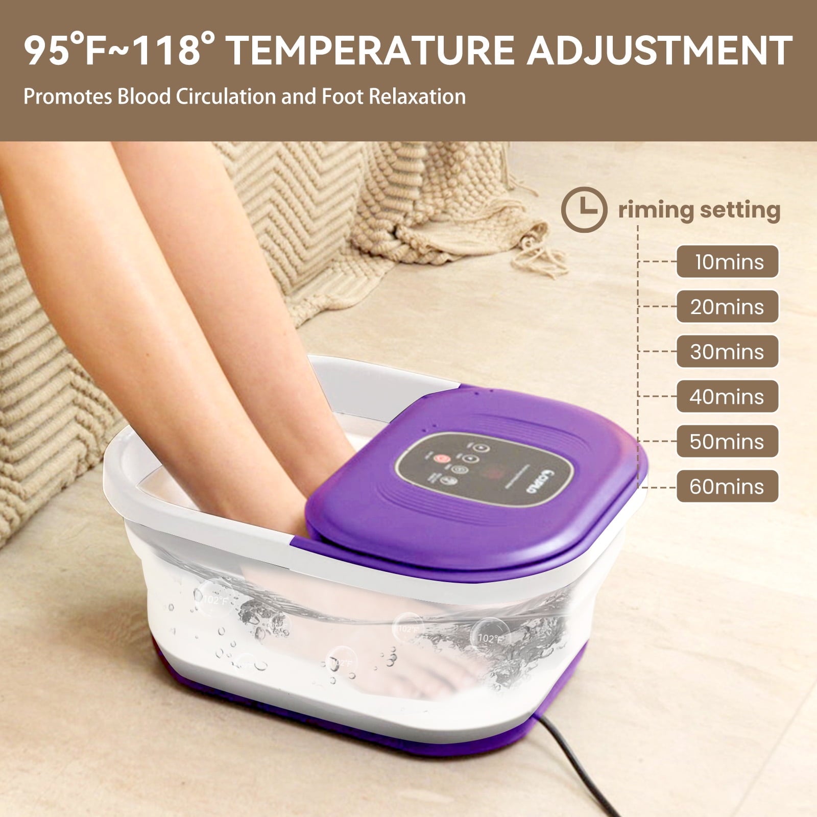 Bath Massager with Heat, Collapsible Soaking Tub for Soothe & Relax feet with Bubbles, Red Light and Rollers, Gifts - Image 2