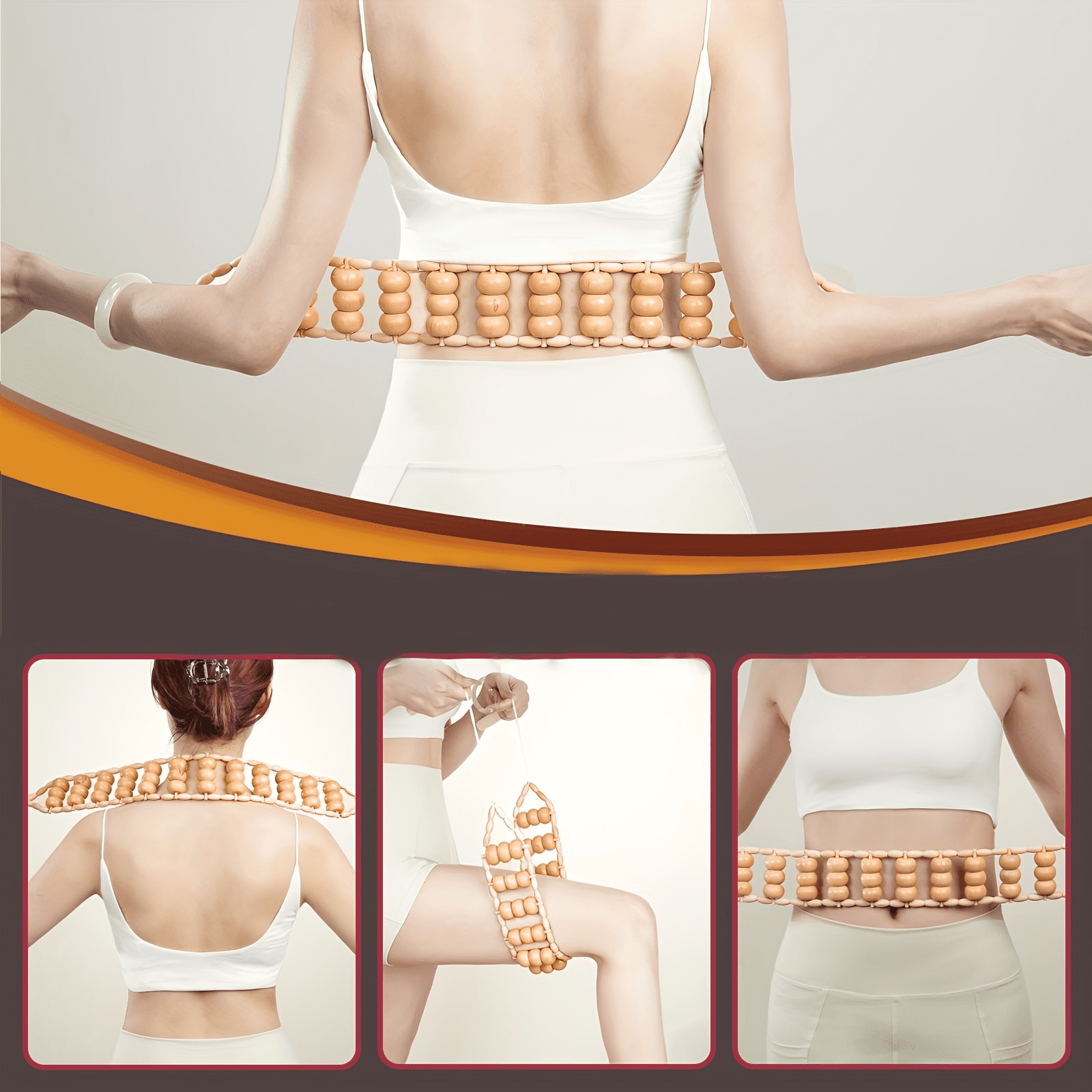 Wooden Back Roller Massager, Back Massager with Roller and Drawstring, Multi-functional Back Roller and Neck Massager... - Image 5