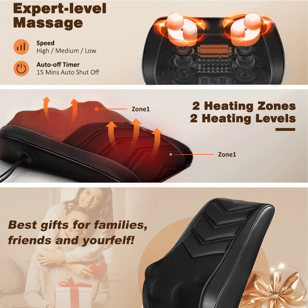 & Massager with Heat — 3D Deep-Kneading Shiatsu Pillow, Black — Home Use & Gift for Mom & Dad - Image 6