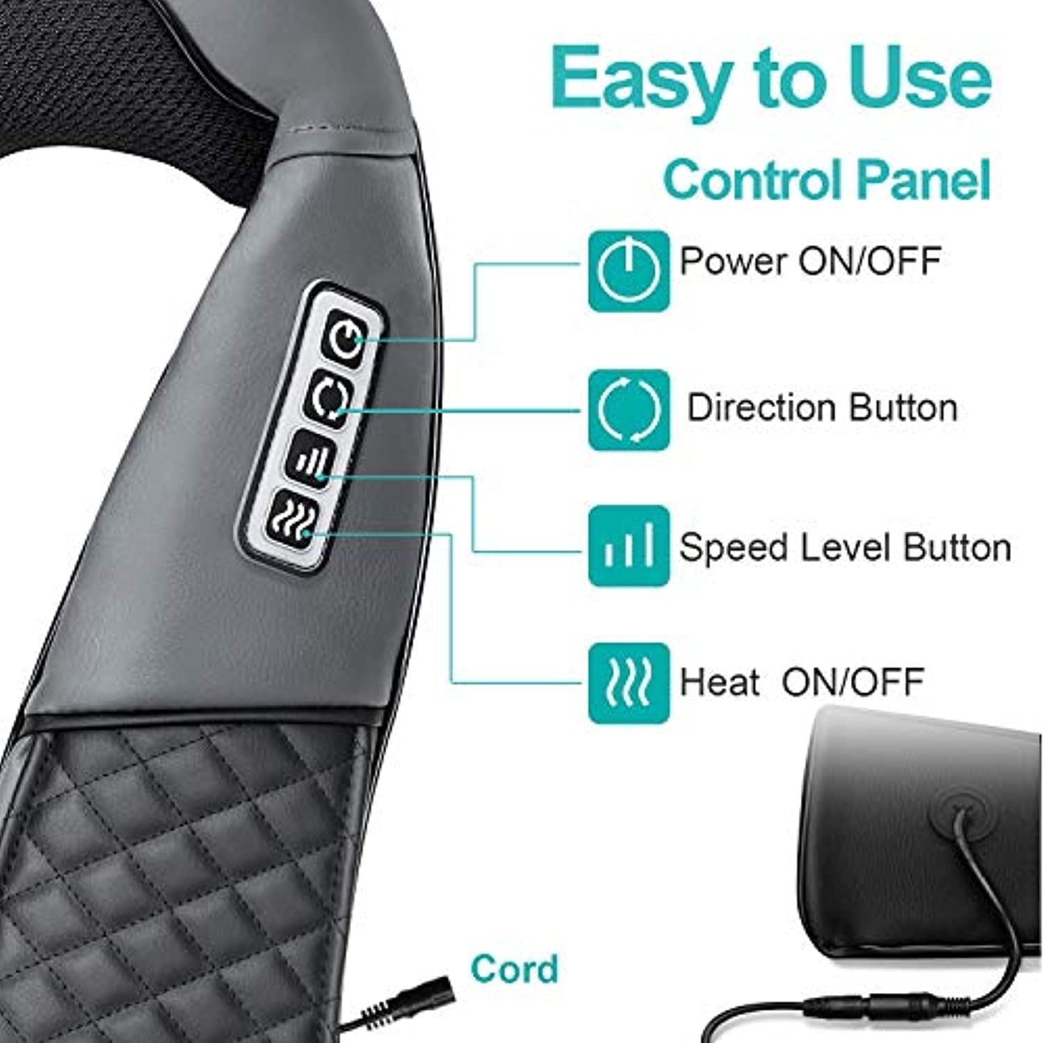 Massager, Electric Shiatsu Back Massager, Portable Deep Tissue 3D Kneading Pillow for Muscle Pain Relief, Home, Offic... - Image 4