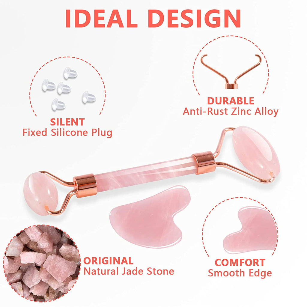 & Gua Sha, Facial Beauty sets, Rose Quartz Massager for Face, Eyes, Neck, Relieve Fine Lines,Wrinkles,and Muscle Rela... - Image 2