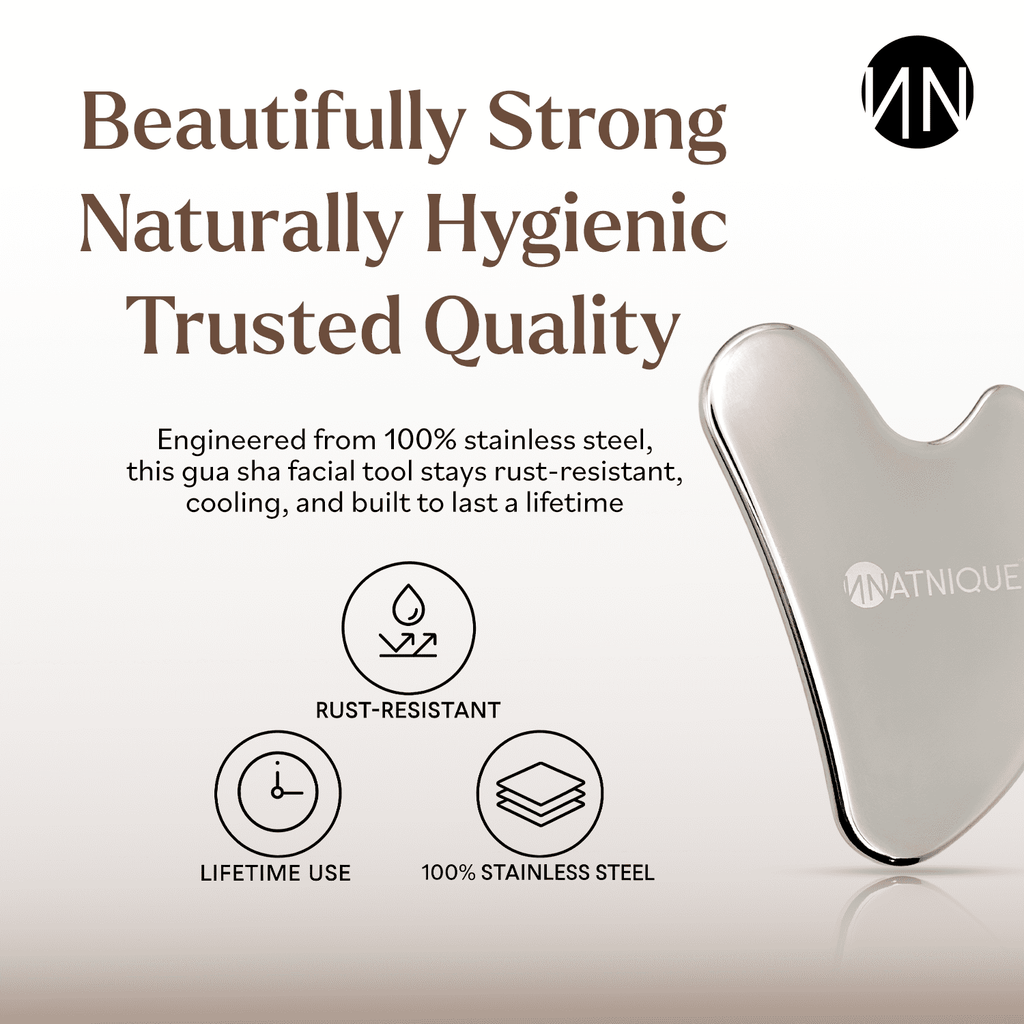 Stainless Steel Gua Sha Massager, Heart Shaped, for Face, Neck, Body, Deep Tissue, w/ Travel Pouch - Image 2
