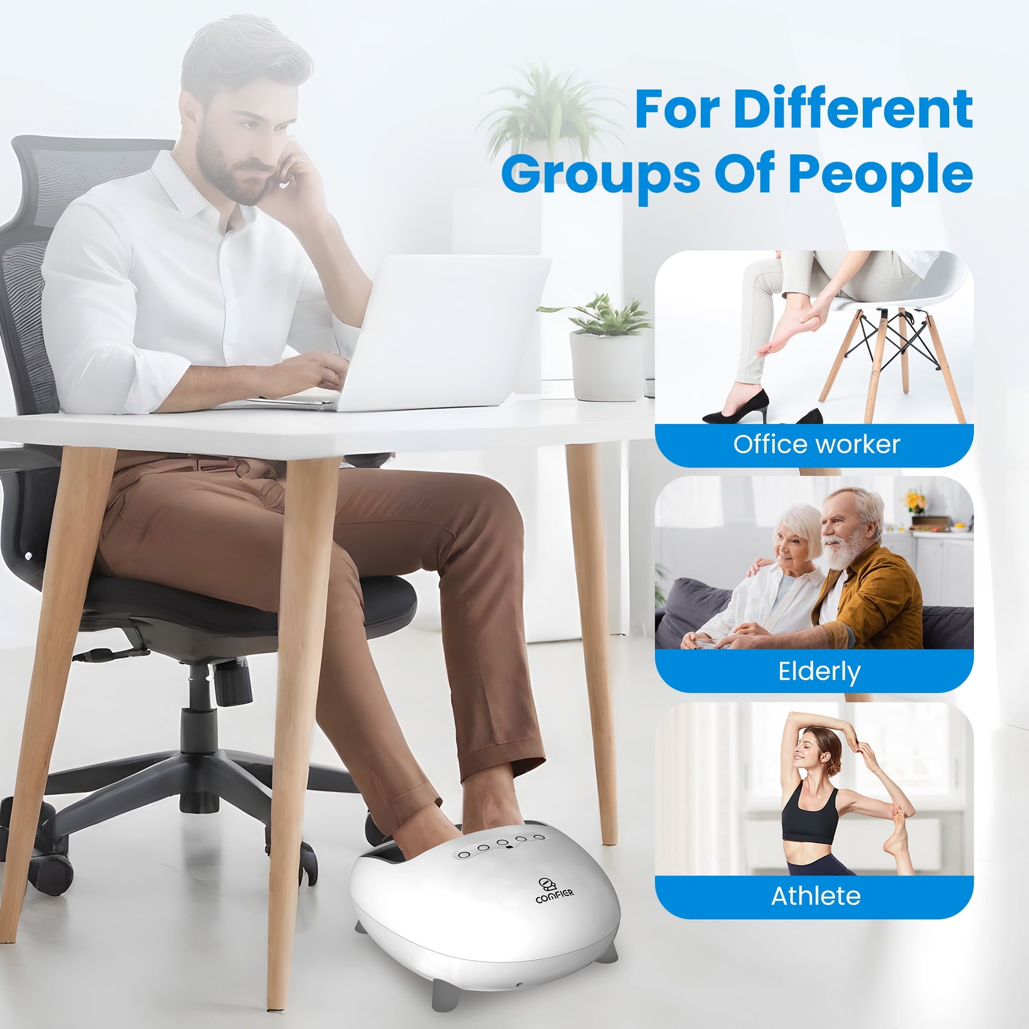with Heat, Shiatsu Deep Kneading Massage Machine for Plantar Fasciitis & Pain Relief, Fits Men Size up to 14, White - Image 2