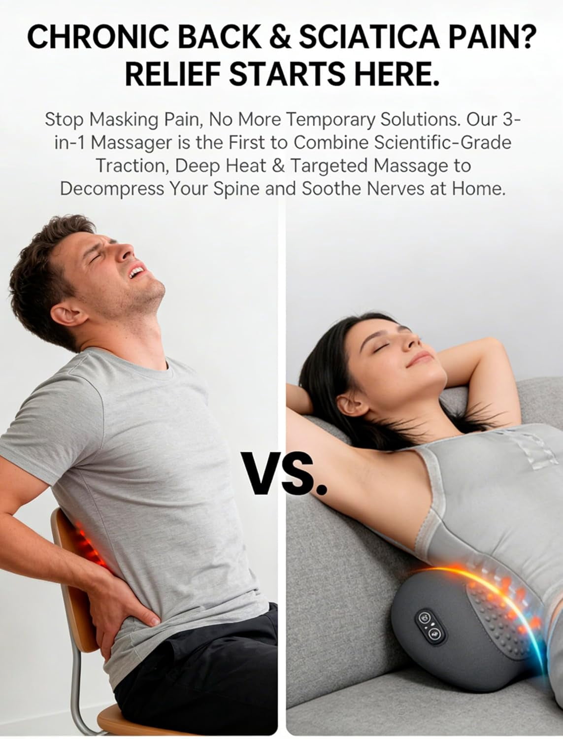 3 in 1 Back Massager for Neck Shoulder and Back, Triple Therapy Lumbar Traction Massager Pillow with Electric Lift, H... - Image 3