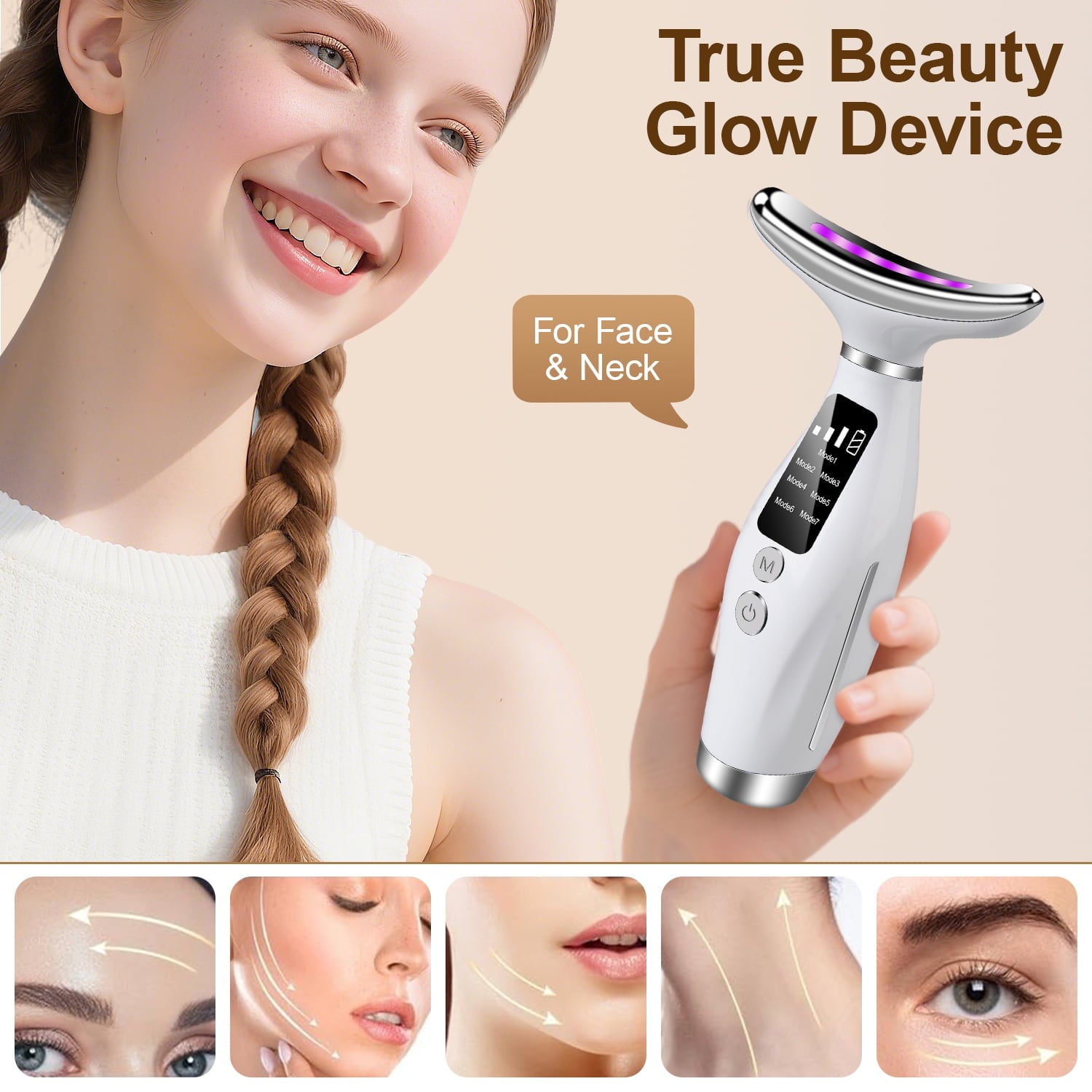 in 1 Light Therapy Galvanic Machines for Neck Face Beauty Device,3-Speed Microcurrent Vibrating&Thermals Neck Face Ma... - Image 5