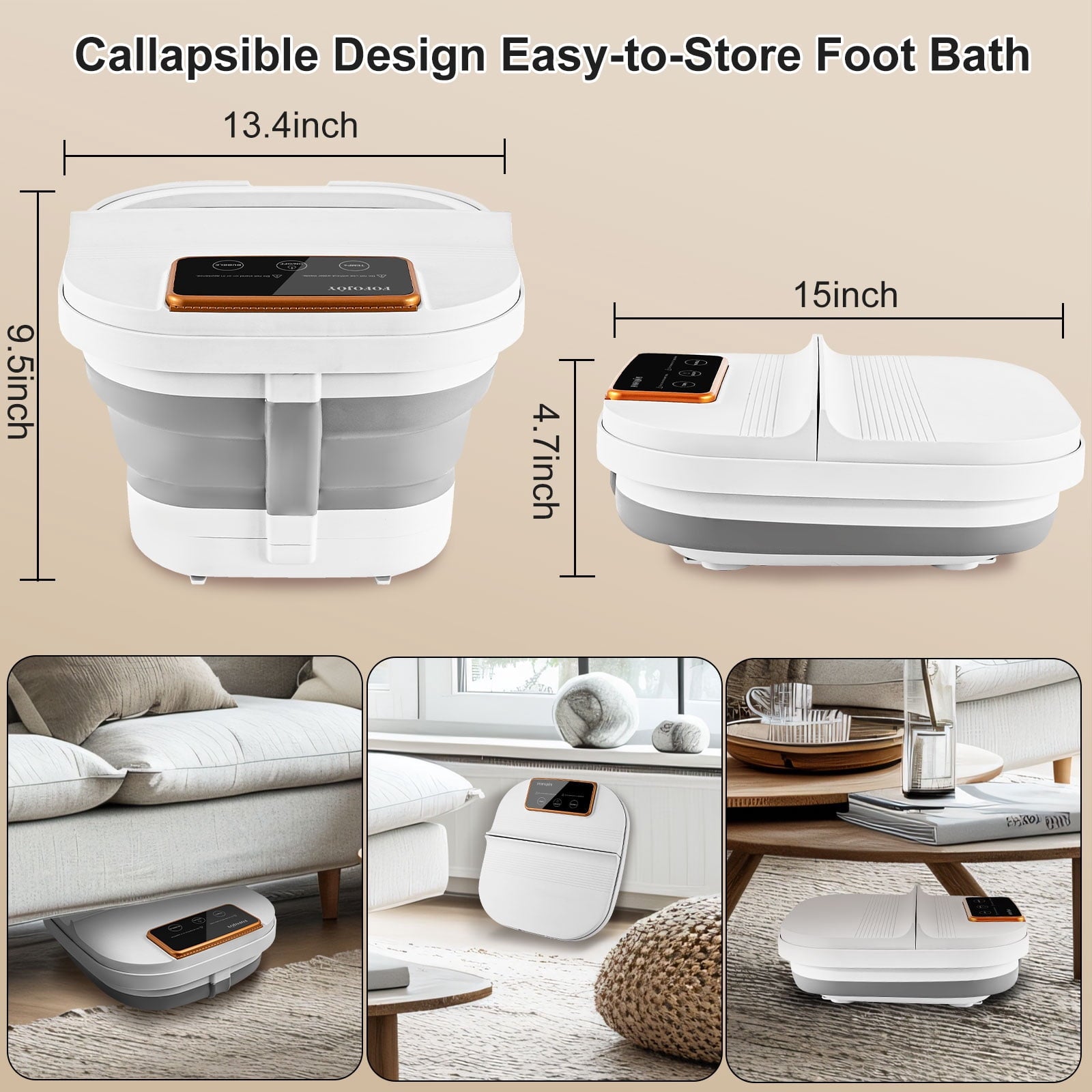 Bath with Heat, Temperature Control, Massage Rollers, Bubble & Pedicure Kit, Portable Massage for Relaxation - Image 5