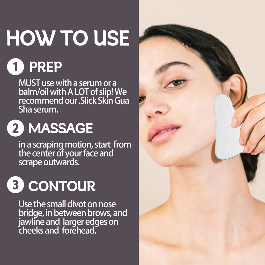 Stainless Steel Gua Sha and Face Roller Set, 2 Pcs Facial Massage Tools for Face, Neck and Eye Care - Image 5