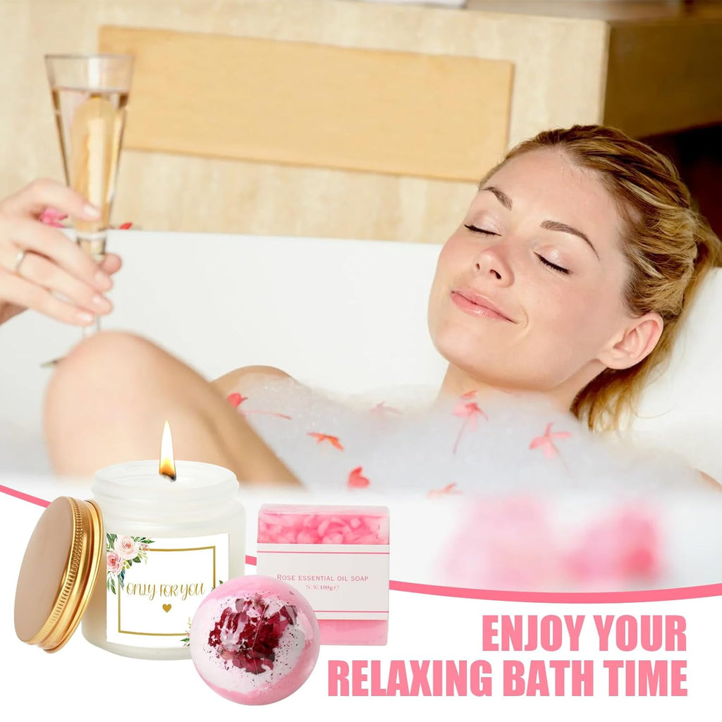 for Women, Rose Relaxing Spa Basket, 10 Pcs Self Care Get Well Soon with Flannel Blanket, Thank You Mother's Day Gift... - Image 3