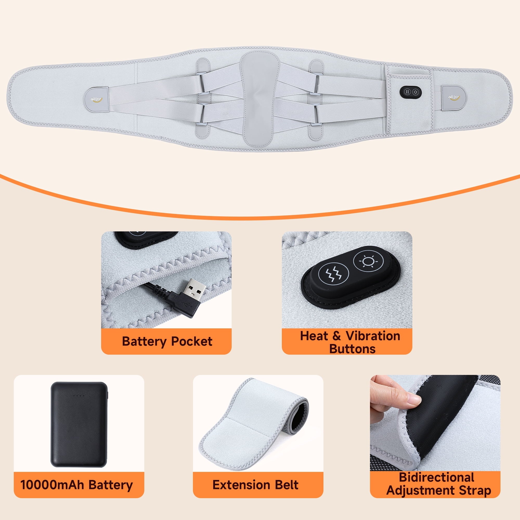 67" Heating Pad for Back Pain Relief, 10000mAh Lower Back Massager with 3 Heat 3 Vibration, Gifts for Mom Women Men Dad - Image 4