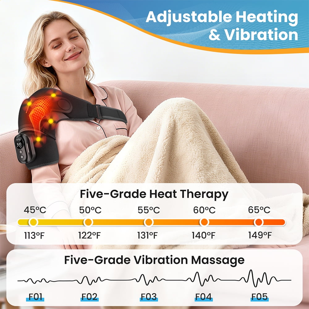 Massager, Heating Pad, Shouder Massage Brace with 5 Heating & Vibration, 3 Timing, 2 Extend Straps, Detachable Remote... - Image 4
