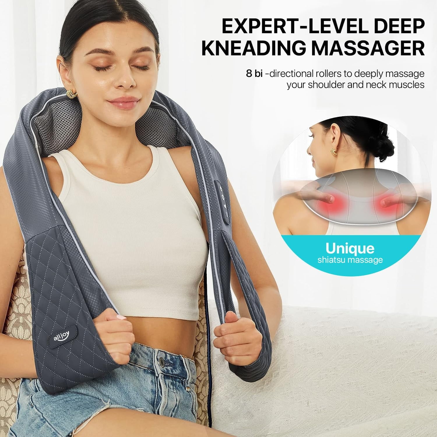 and Shoulder Massager, Rechargeable Deep Tissue Kneading Massager with Heat,Gifts for Women, Men, Mom, Dad - Image 3