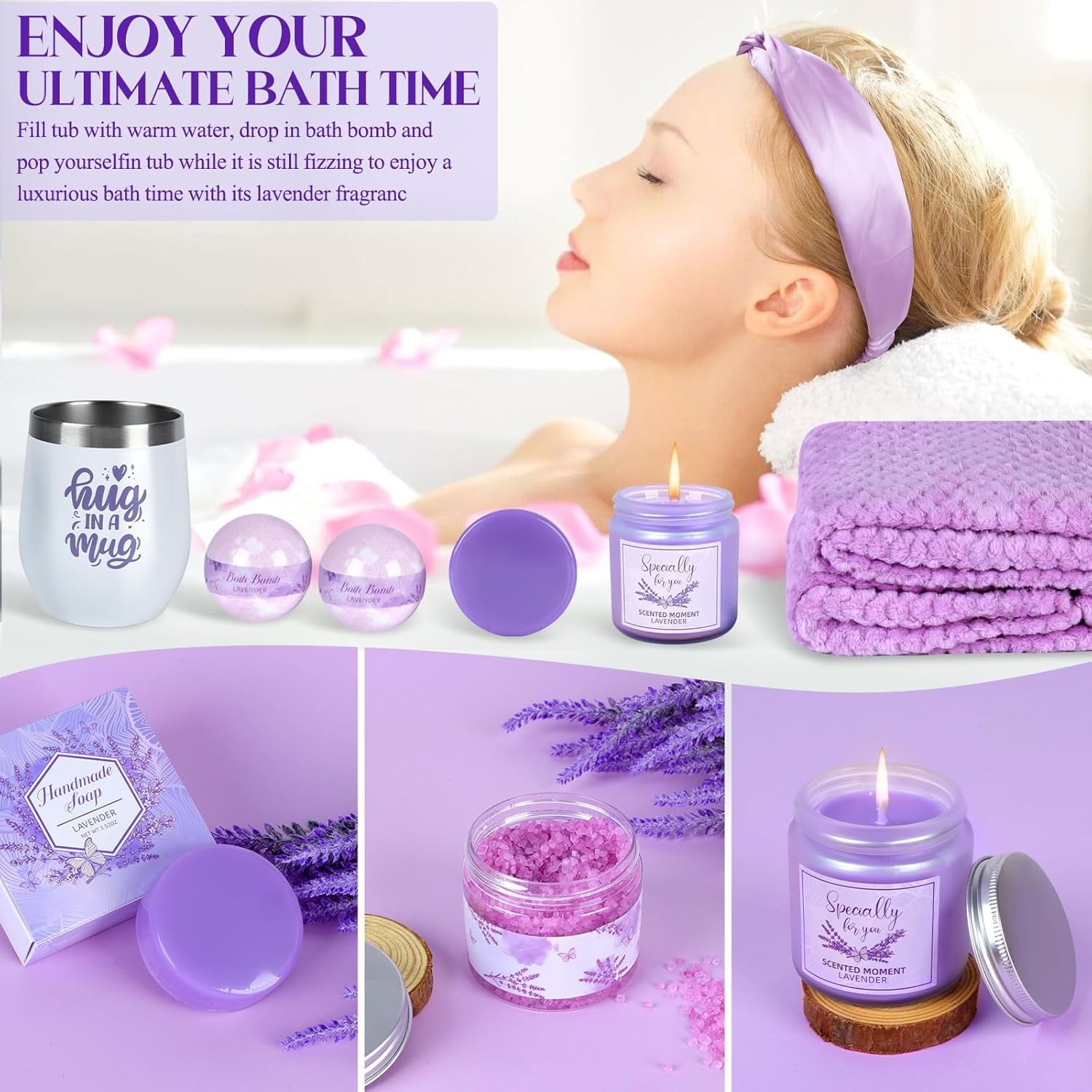 Self Care Gifts Set for Women, Lavender Spa Care Package with Soft Blanket, Thoughtful Gift for Mother's Day Birthday... - Image 4