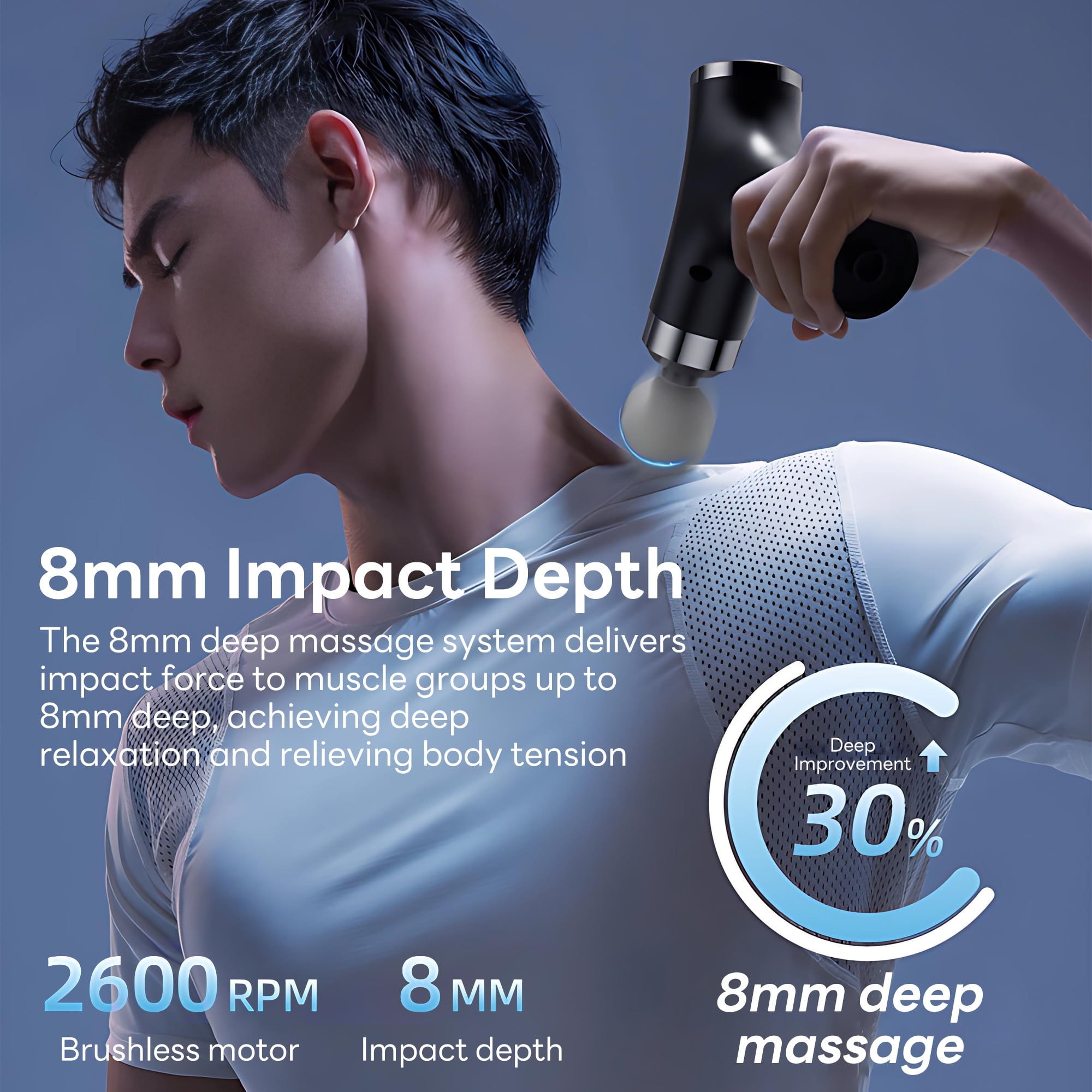 7-Shaped r with 15.75in Detachable Handle, 2800 8mm Deep Tissue Muscle r, 12 Speeds for Back Neck Shoulder - Image 4