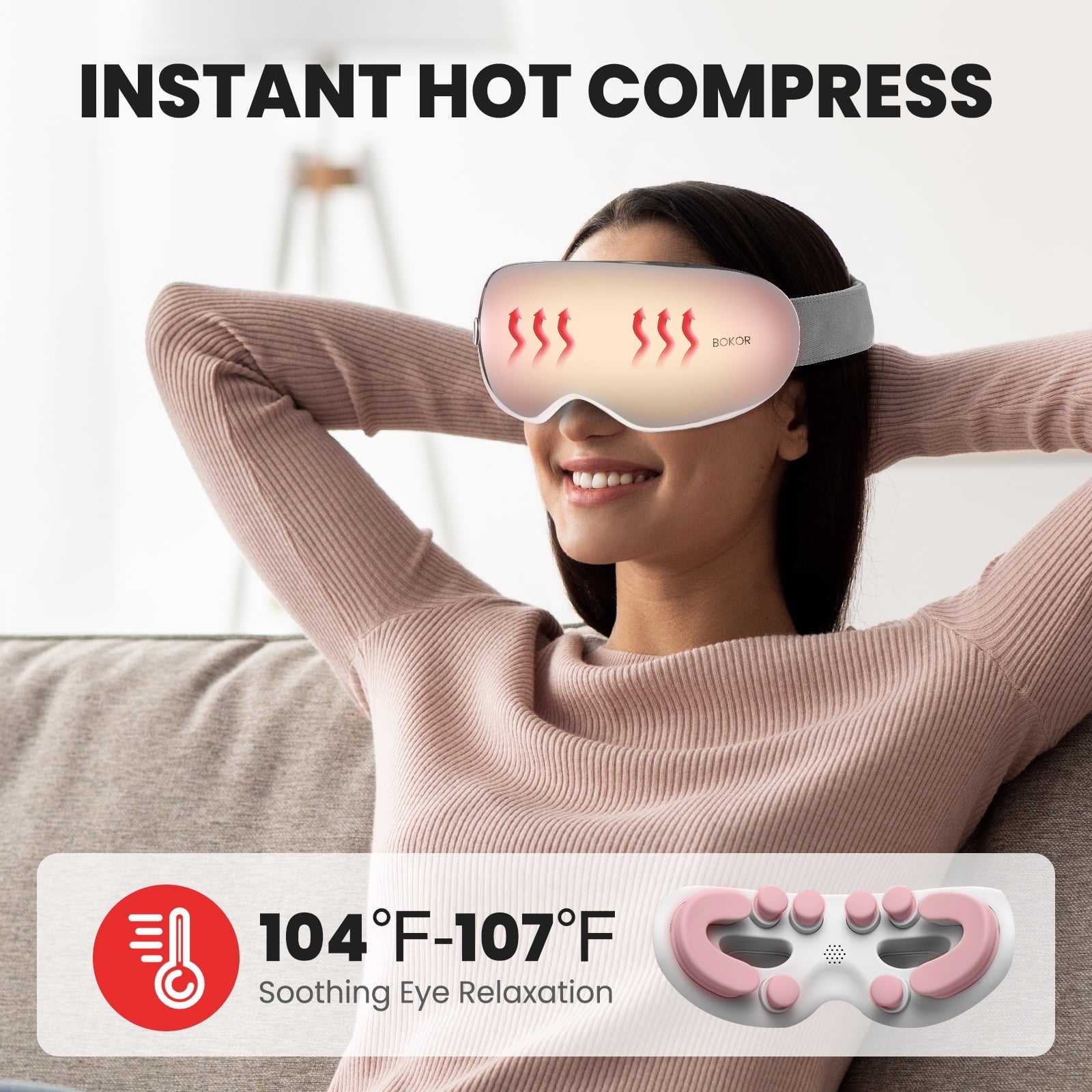 with Heat & Bluetooth - Eligible, Shiatsu Massage for Migraine Relief, Strain, Dark Circles - Rechargeable Mask for S... - Image 2