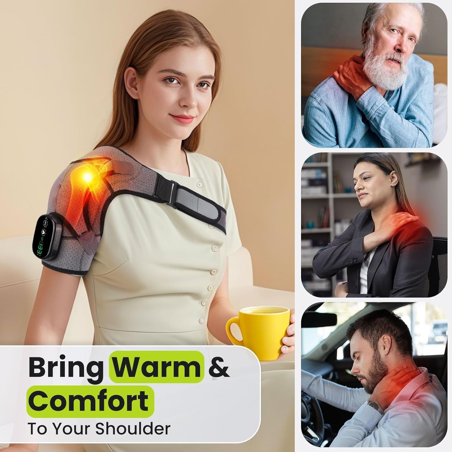 Heated Wrap with Vibration, Electric Heating Pads Heated Braces with 3 Heating Setting, Left Right Massage for Men Women - Image 5