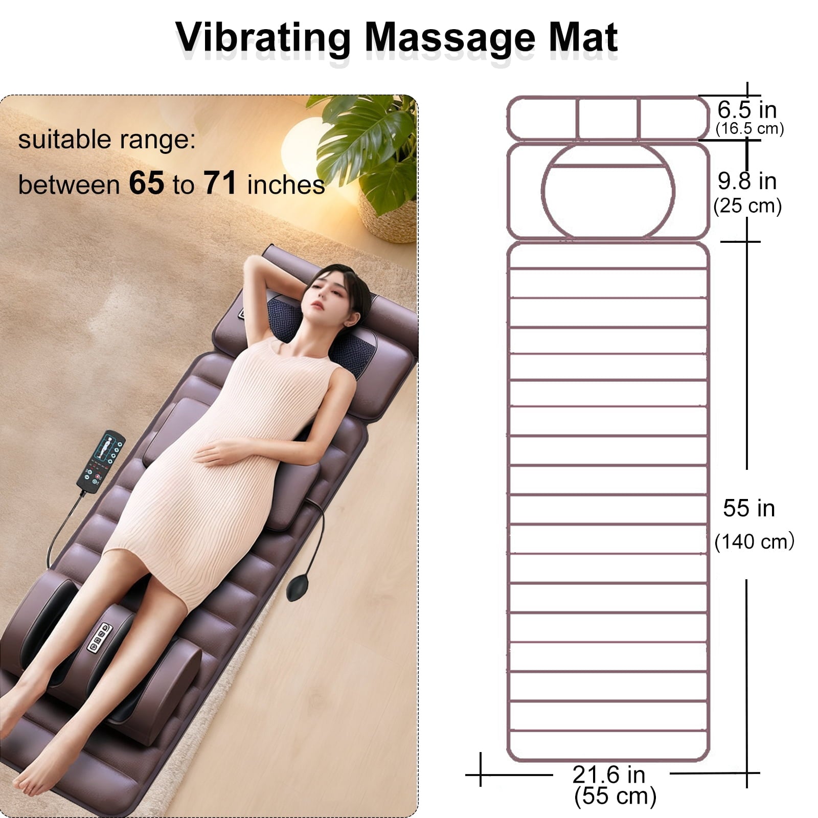 Mat with Heating, Foldable Mattress Pad with 10 Vibration Motors and 3 Adjustable Strength, Multifunctional Leg Foot ... - Image 3