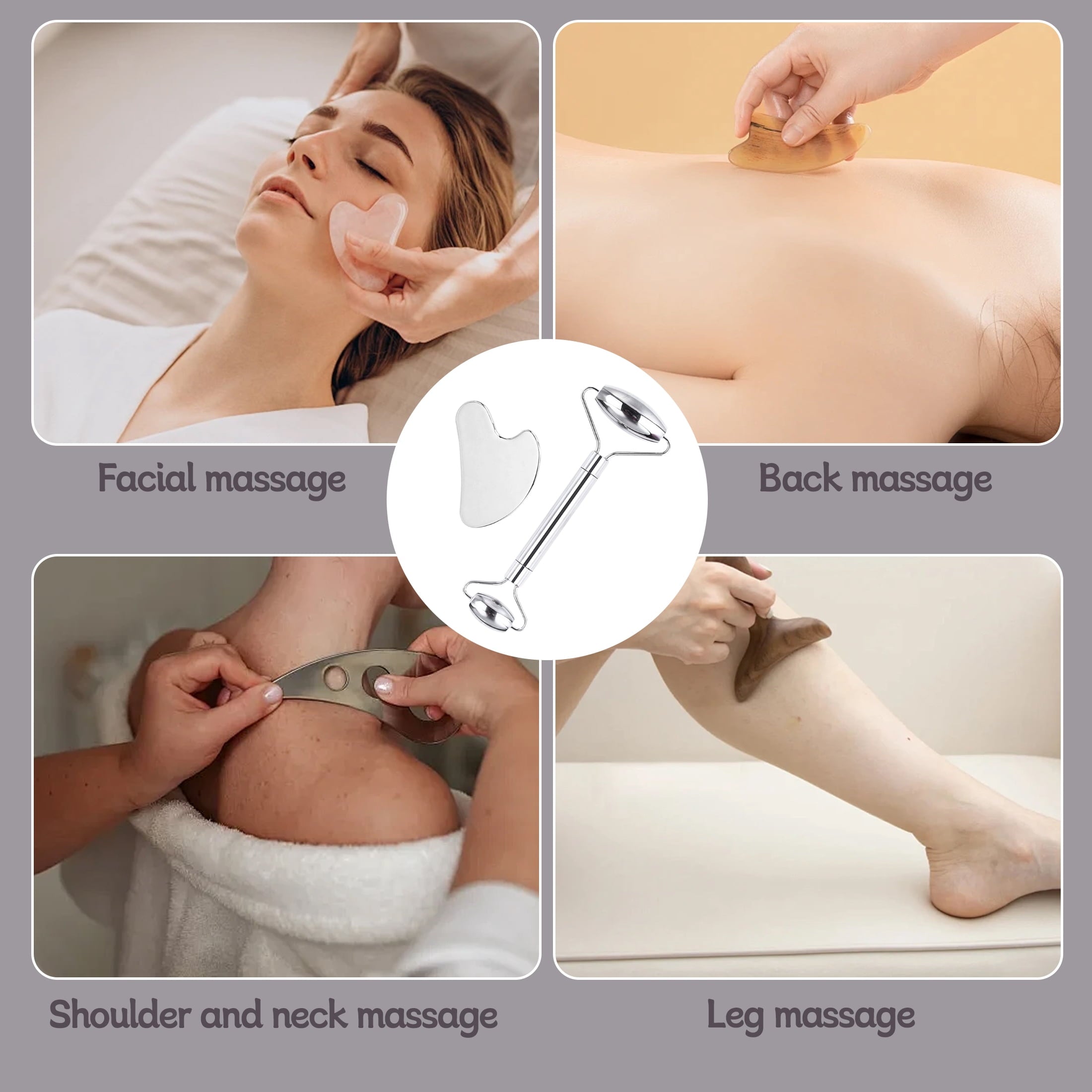 Stainless Steel Gua Sha and Face Roller Set, 2 Pcs Facial Massage Tools for Face, Neck and Eye Care - Image 6