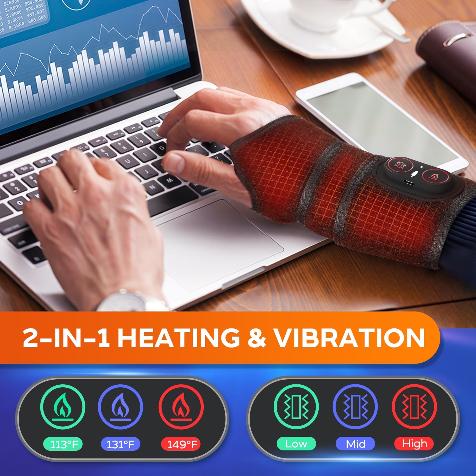 Pad Wrap, Heated Brace with Vibration, 3 Heats and Vibrations Modes, Heated and Hand Massager, Versatile Pad for , Ha... - Image 6