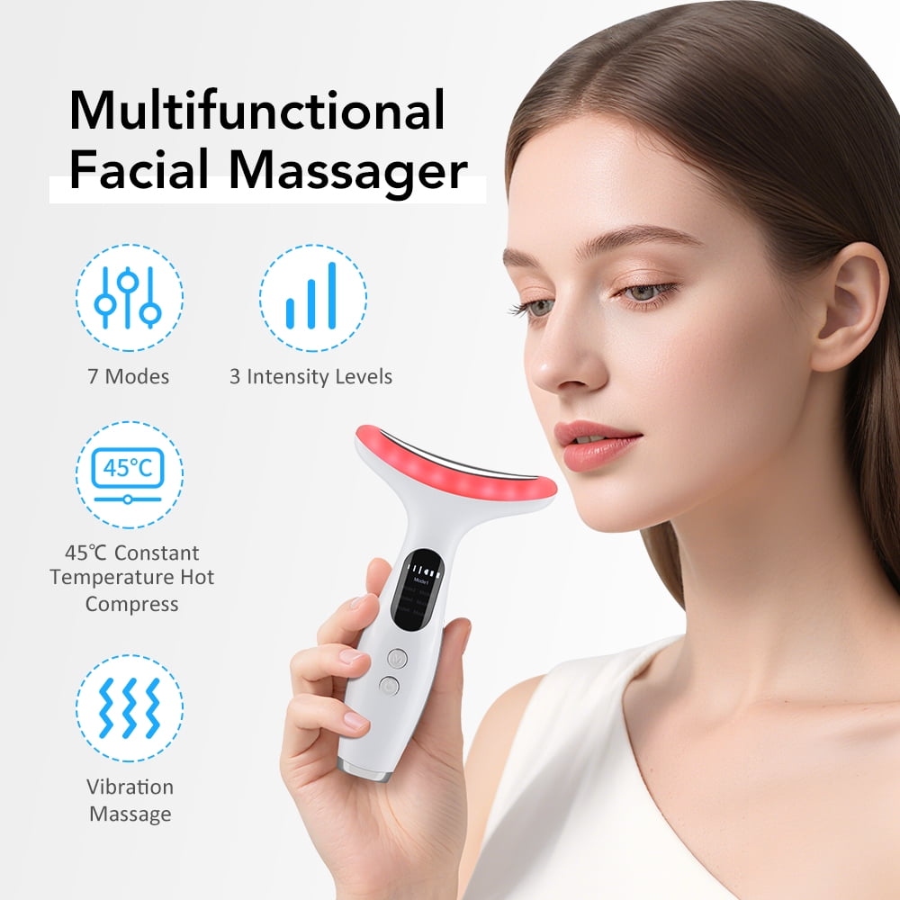7 LED Colors Neck & Face Lifting Massager with Heat and Vibration,Skin Tightening Facial Beauty Device,Portable Micro... - Image 3