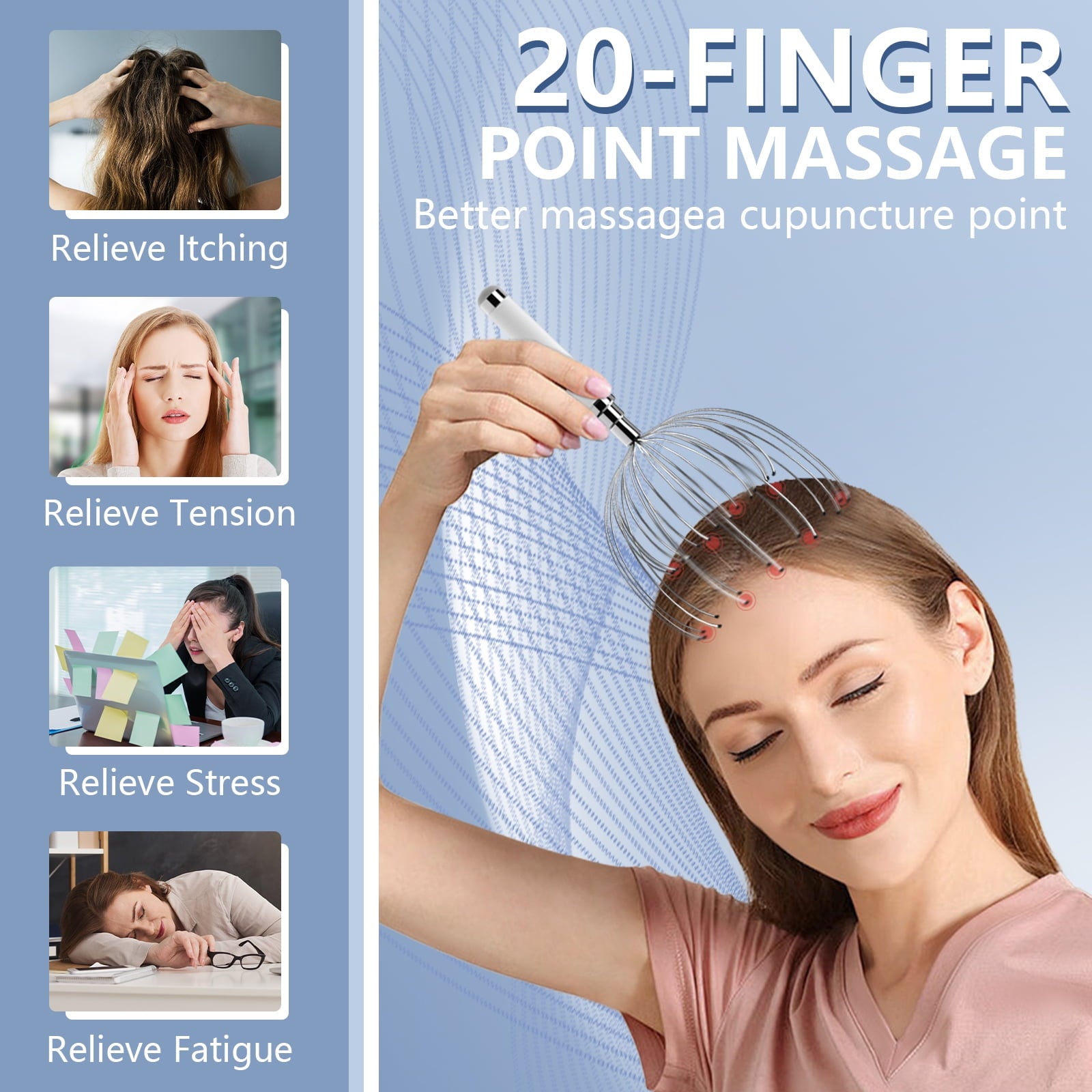 Electric with 20 Metal Fingers Scratcher & Hair Massage Tool, Waterproof Relaxation Device for Men and Women - Image 2