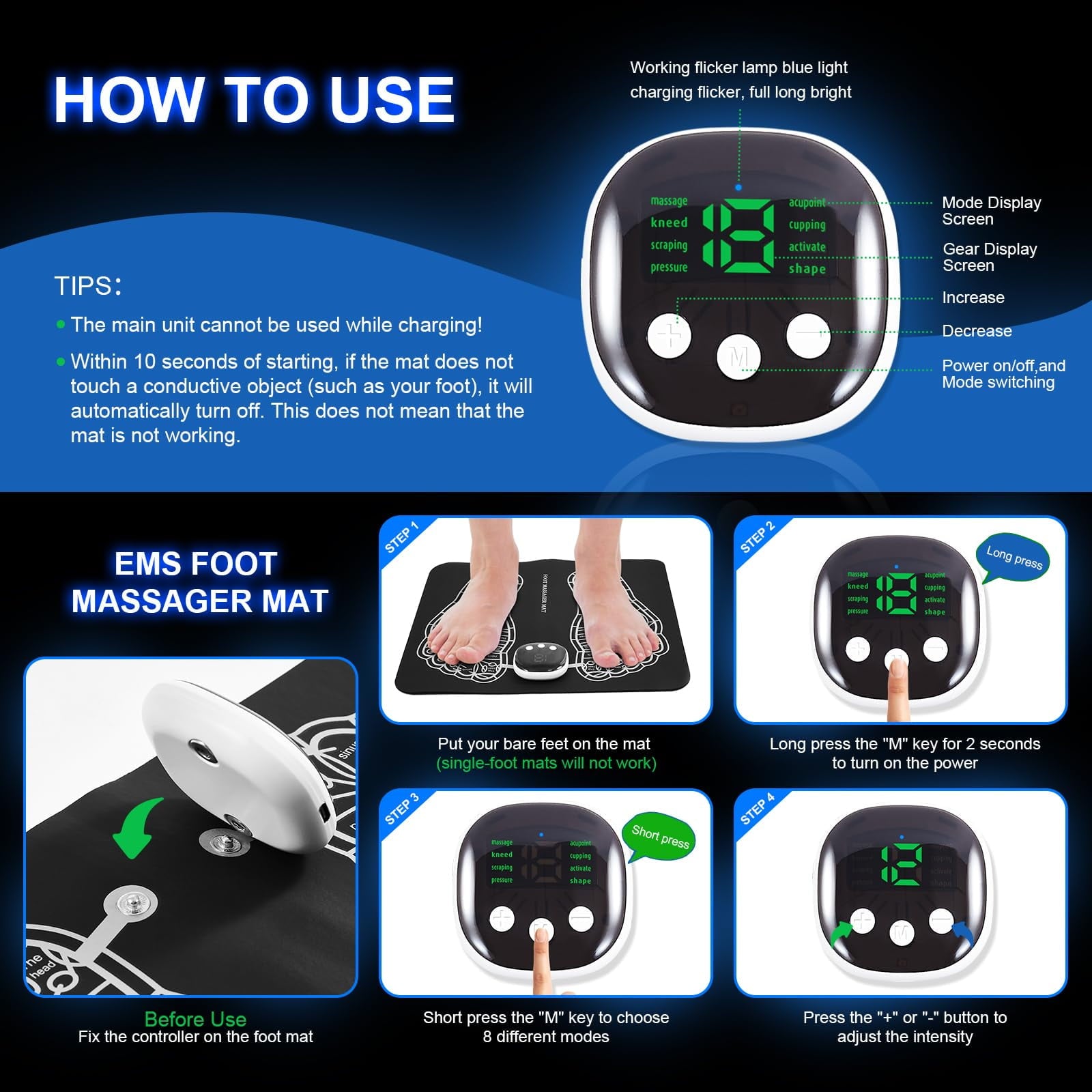 Mat - Pad for Pain Plantar Relief, Muscle Relaxation, Foldable Legs & Feet Pad with 8 Modes - Image 5