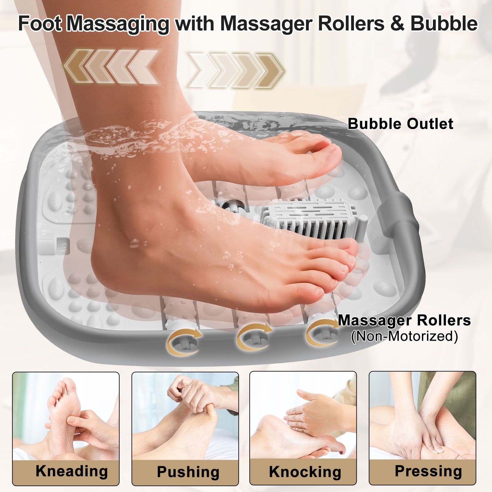 Bath with Heat, Temperature Control, Massage Rollers, Bubble & Pedicure Kit, Portable Massage for Relaxation - Image 4