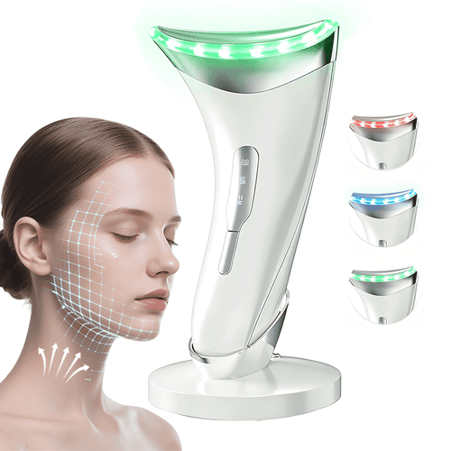 3 Color Red Light Face & Neck Massager, Adjustable Vibration & Thermal Function Neck Firming Device, Portable Skincar...