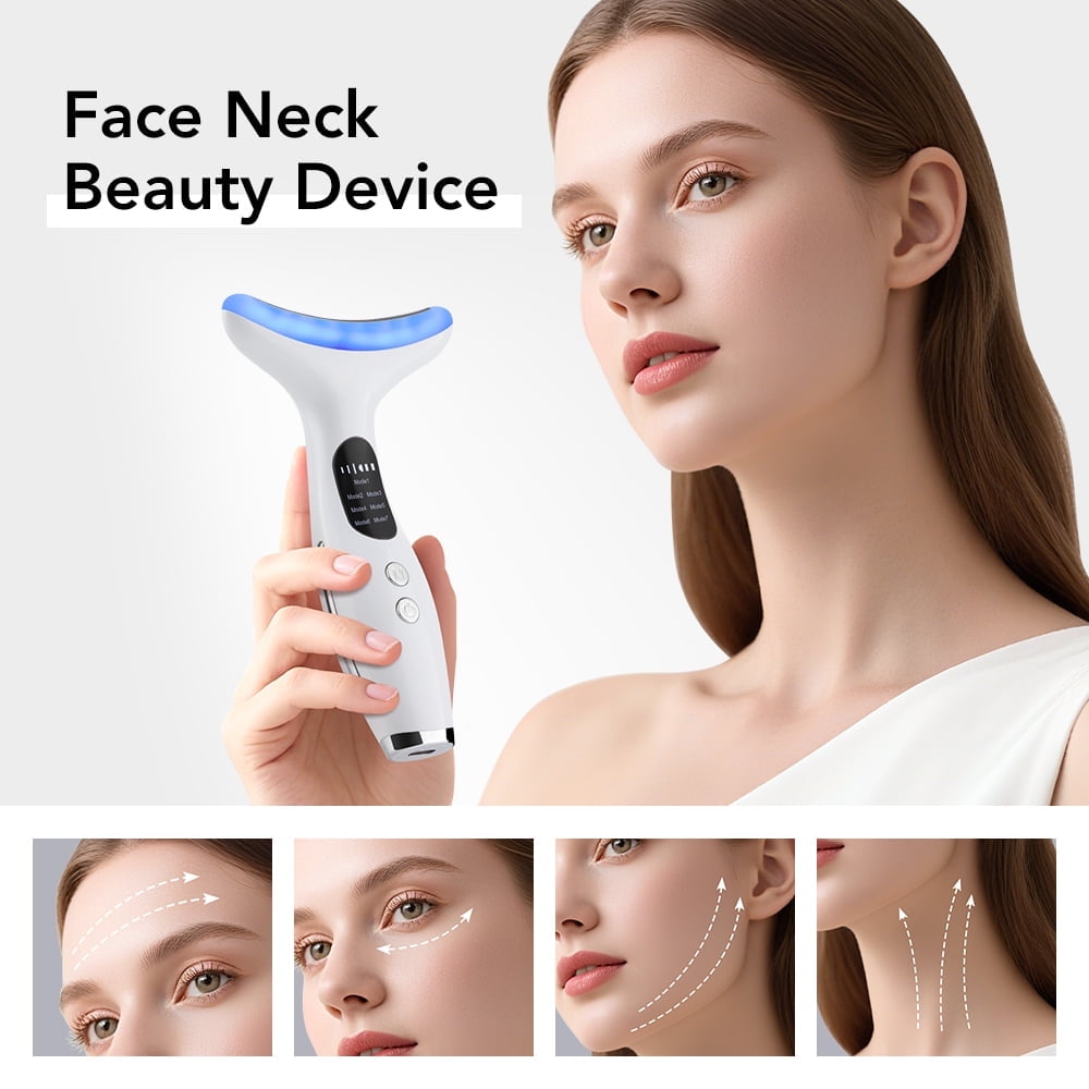 7 LED Colors Neck & Face Lifting Massager with Heat and Vibration,Skin Tightening Facial Beauty Device,Portable Micro...