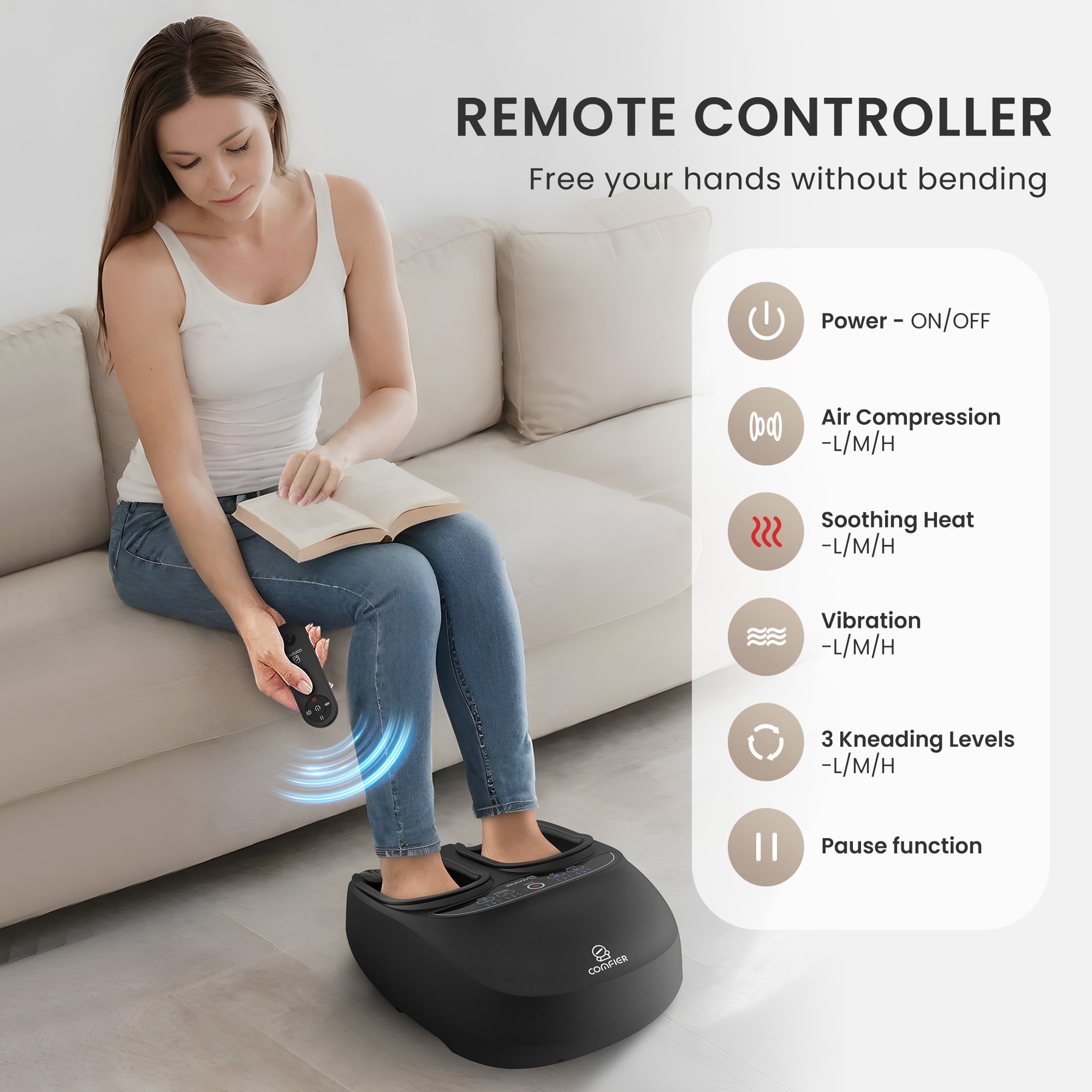 with Heat, Shiatsu Massage Machine with Remote for Plantar Fasciitis, Neuropathy, Circulation, Max Size 13, Black, Gifts - Image 4