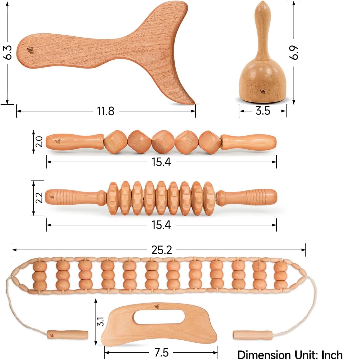 6 in 1 Wood Therapy Massage Tool Set for Body Sculpting Massage, Lymphatic Drainage and Muscle Pain Relief, Cellulite... - Image 4