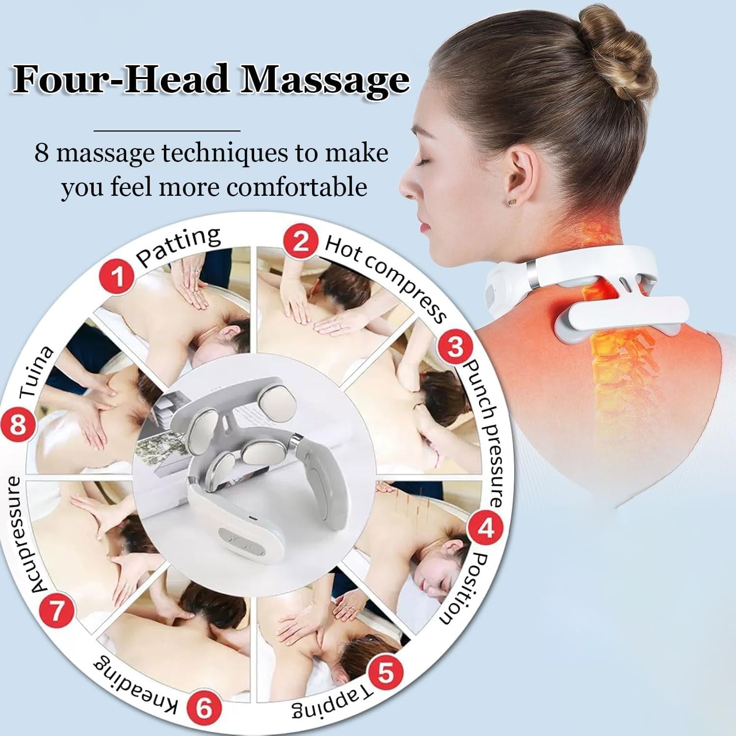 2.0 with Heat - Kneading, 6 Modes & 15 Intensity Vagus Nerve Stimulator, Hands-Free Ergonomic Design for Deep Muscle ... - Image 2