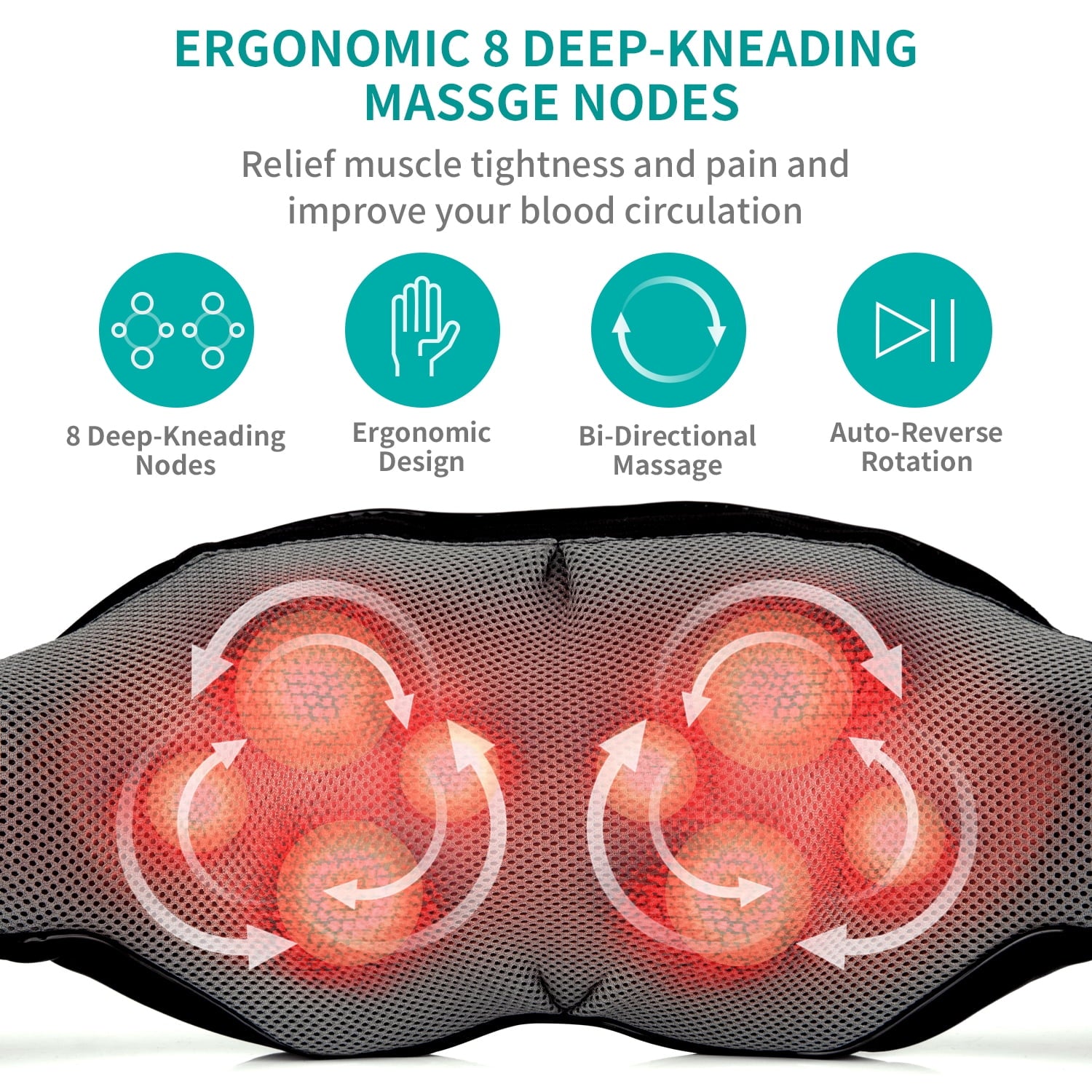 and Back Massager with Soothing Heat, Electric Deep Tissue 3D Kneading Massage Pillow for Shoulder, Leg, Body Muscle ... - Image 3