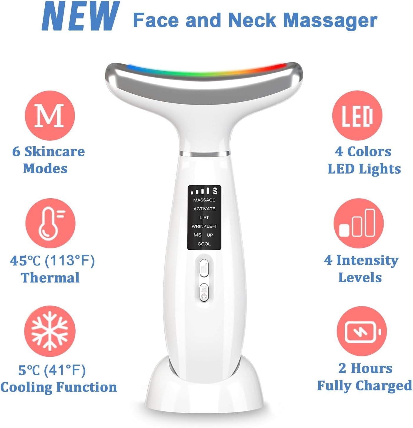 and Neck Massager Skin Lifting & Firming,Light Therapy for Face with Vibration, Thermal, Cooling - at Home Skin Care ... - Image 6