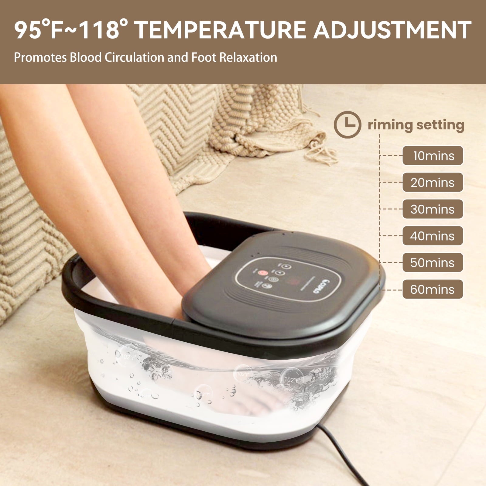 Spa Massager with Heat, Bubble, Red Light, Vibration, Temperature Control, Timer, Pedicure Bath Massager Soaker with ... - Image 2